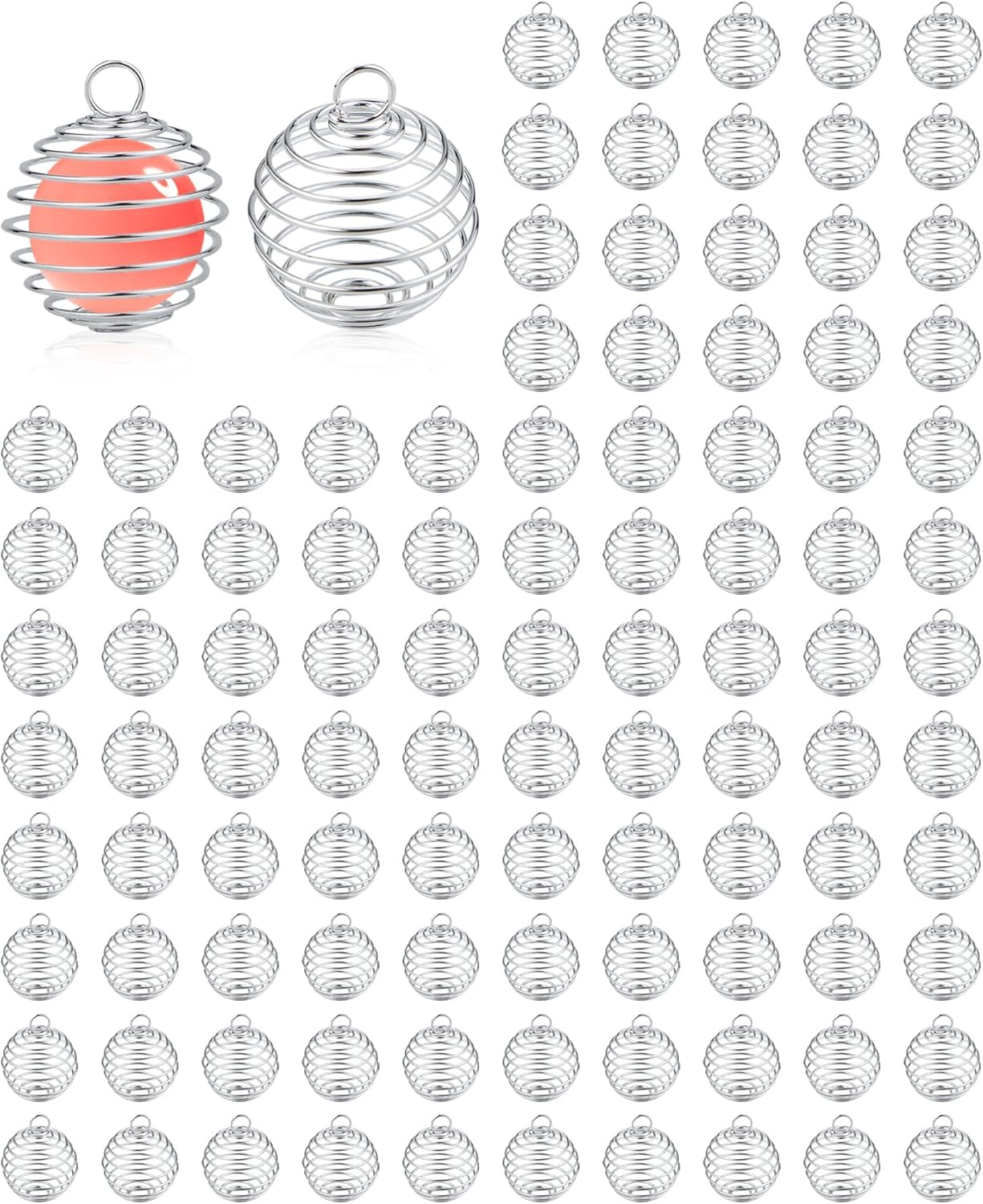 JIALEEY Colgantes de jaulas de cuentas en espiral, 100 unidades de 0.551 x 0.748 in bañadas en plata para collar y manualidades, Zinc, Aleación.