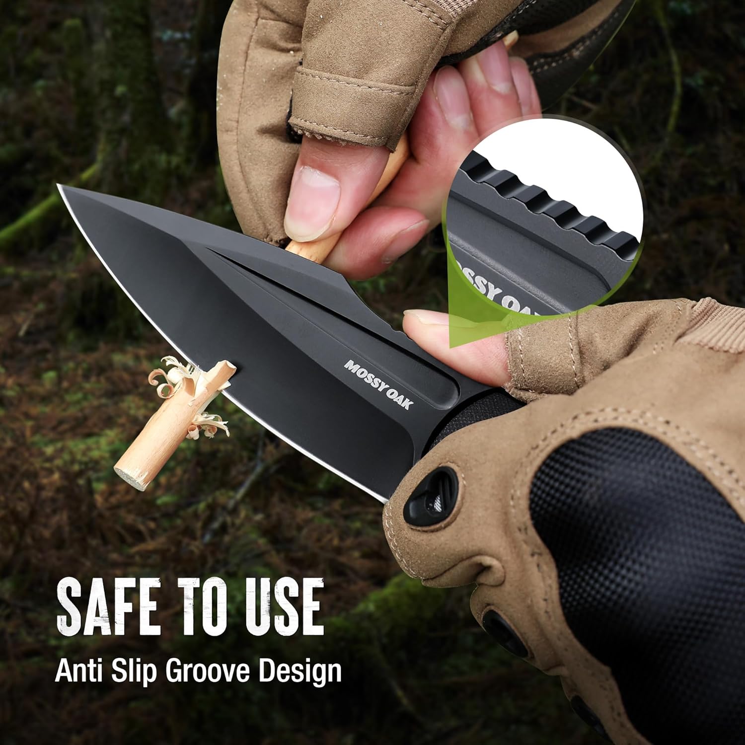 Mossy Oak Cuchillo de caza con funda, cuchillo de hoja fija de espiga completa, cuchillos al aire libre para supervivencia, campamento, senderismo