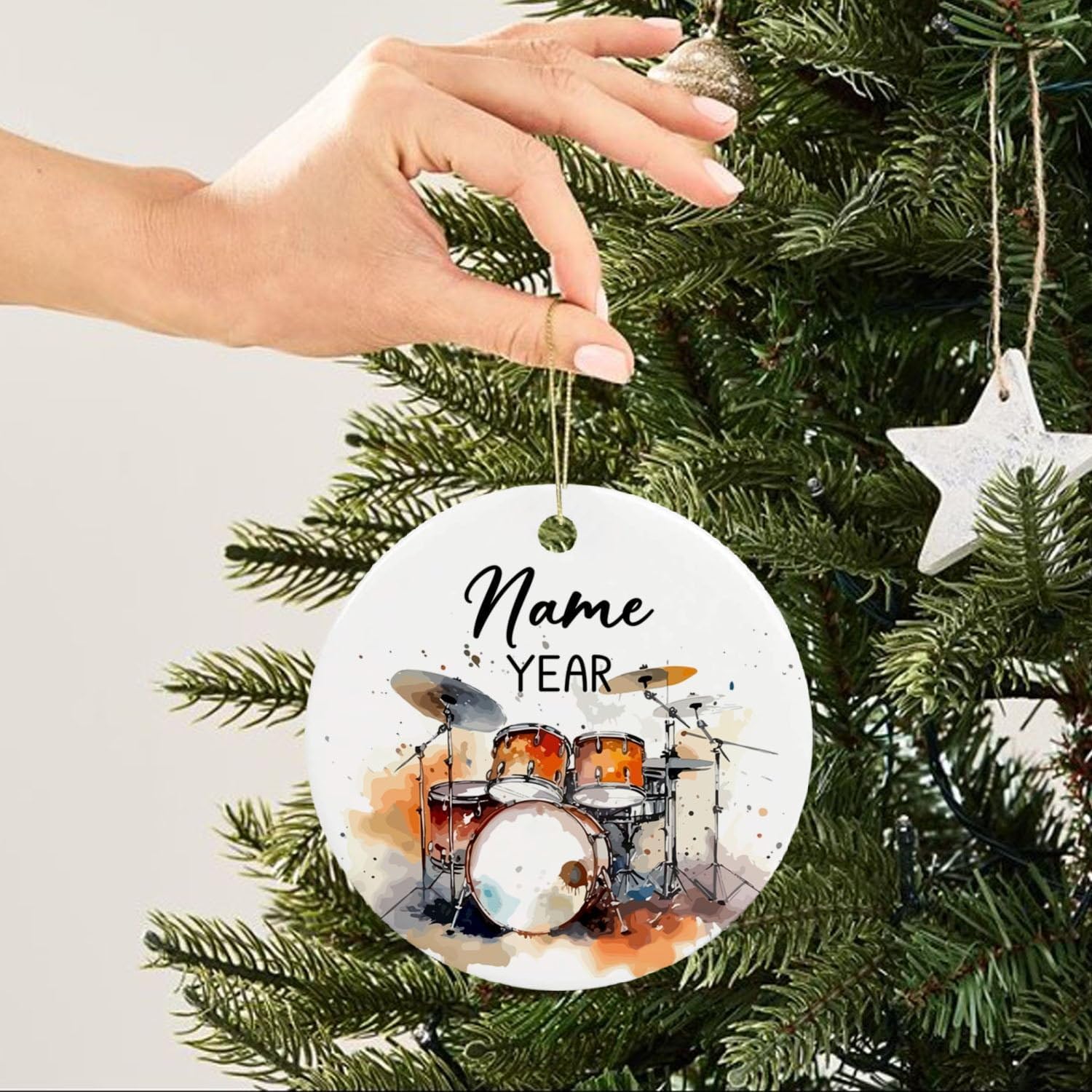 Adorno personalizado con nombre, adorno para árbol de Navidad 2023, adorno de Navidad personalizado para bateristas de banda, amantes de la batería,