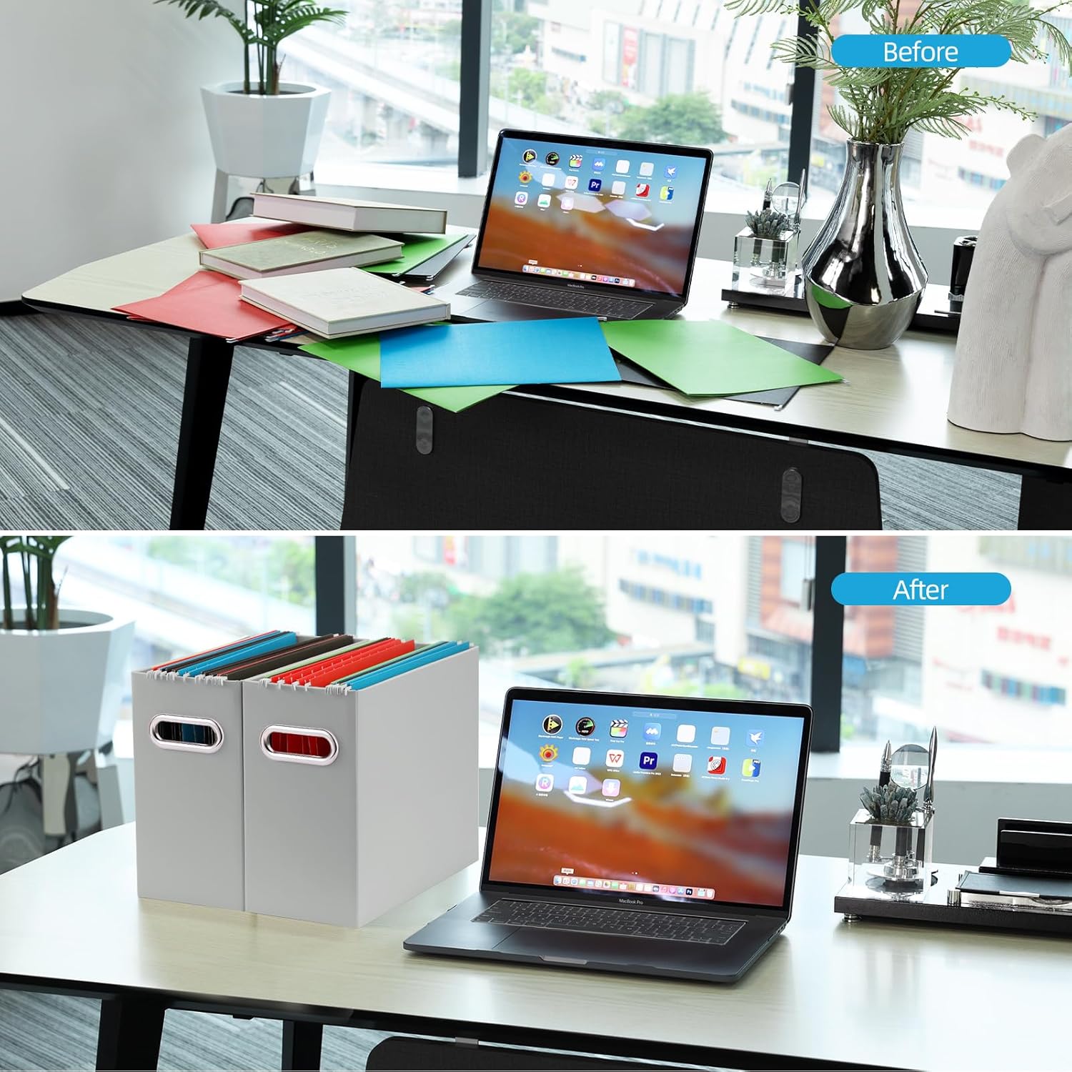 Oterri Organizador de archivos, caja de almacenamiento pequeña, organizador de carpetas de archivos de cartón, caja de archivos plegable,