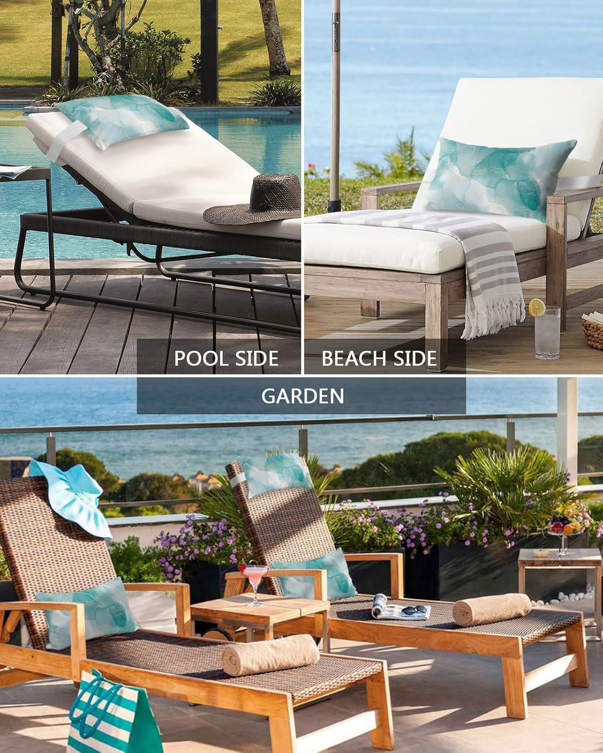 Almohada para silla de playa para exteriores, diseño de mármol aguamarina, para tumbona, estética abstracta, arte minimalista, reclinable, almohada