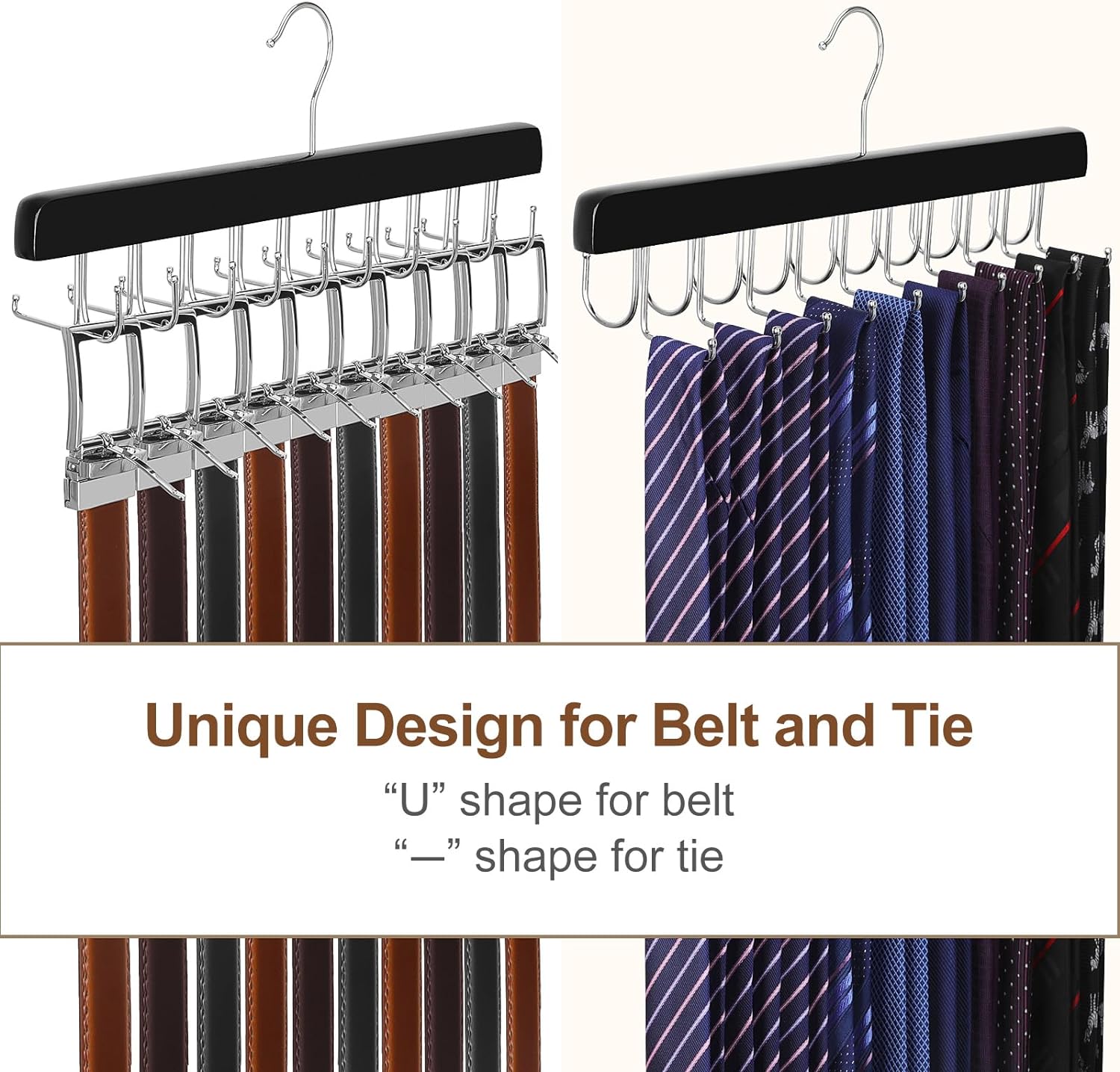 TOPIA HANGER Percha de amarre de cinturón 2 en 1 para armario Max 30 cinturones con capacidad de 30 lazos, 20 ganchos para atar cinturones, colgador