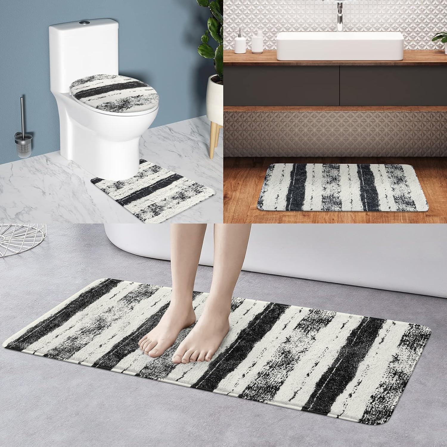 Home Queen Juego de alfombras de baño de 4 piezas con cubierta antideslizante para tapa de inodoro, tapetes de baño antideslizantes y absorbentes