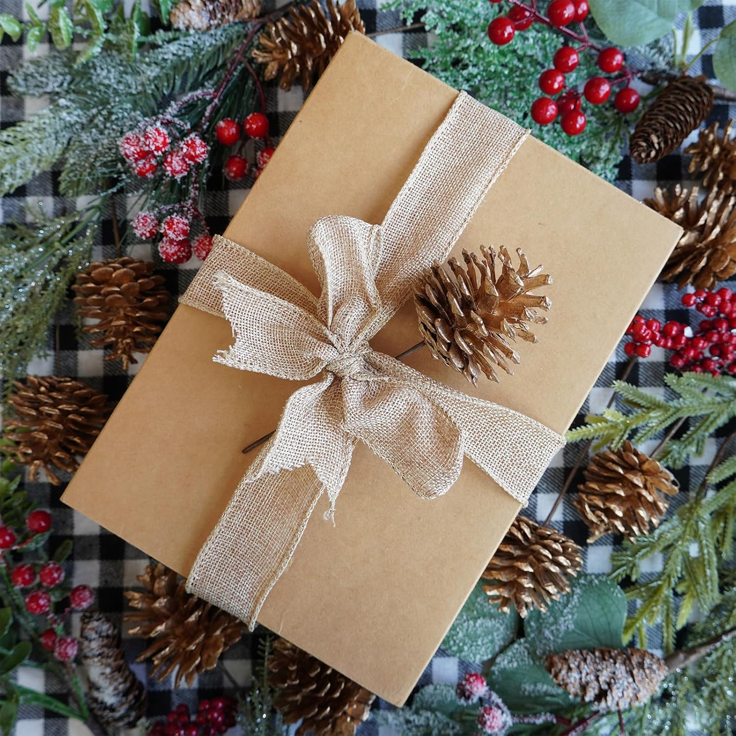 Winlyn 20 púas de cono de pino dorado, adornos de Navidad, piñas florales, tallos decorativos de piña natural con alambre de 6.9 pulgadas de alto