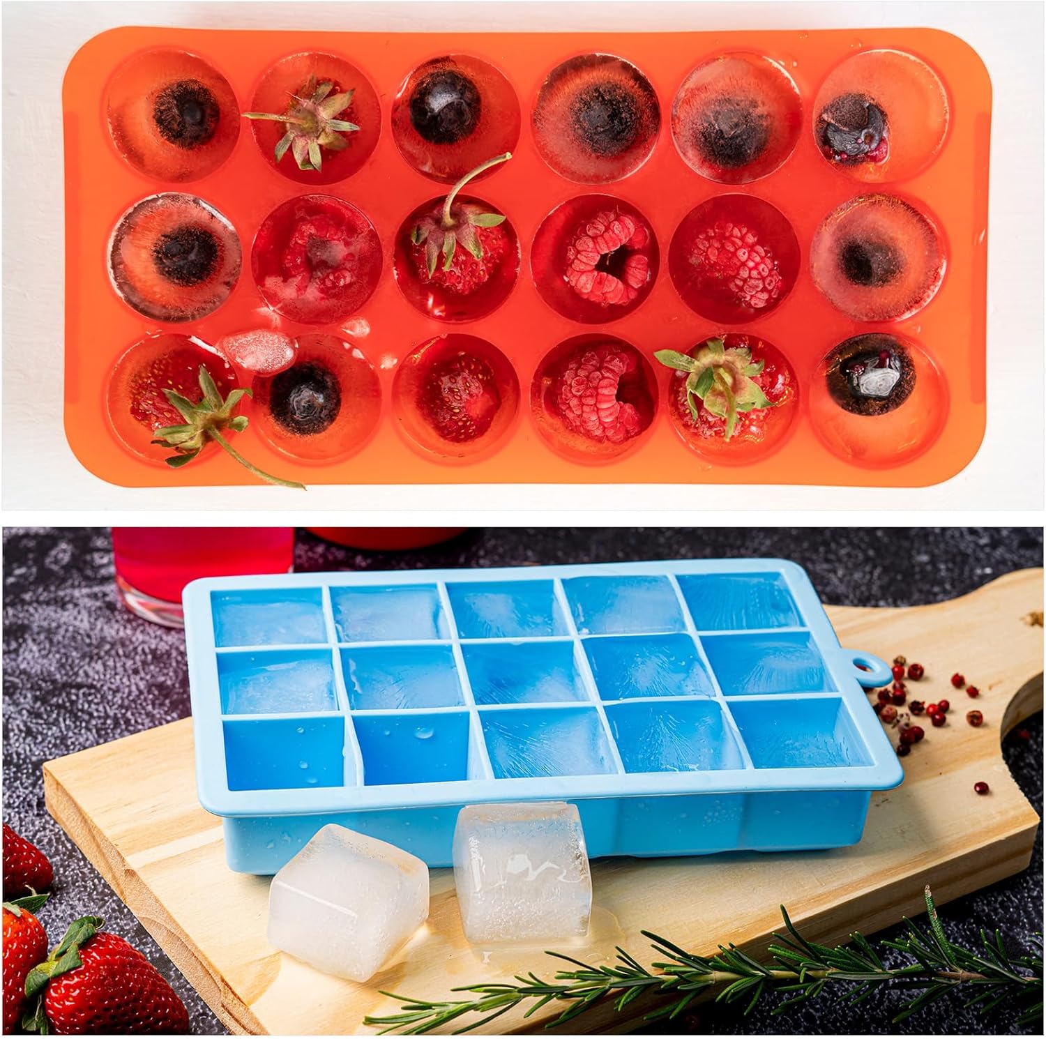 MECCANIXITY Bandeja para cubitos de hielo (juego de 3), máquina de bolas de hielo de esfera verde y bandeja cuadrada para cubitos de hielo para