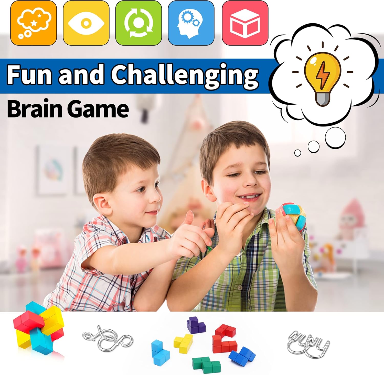 Juego de 11 rompecabezas de rompecabezas 3D – Paquete de 11 juguetes coloridos de madera y metal para desbloquear el cerebro de enclavamiento,