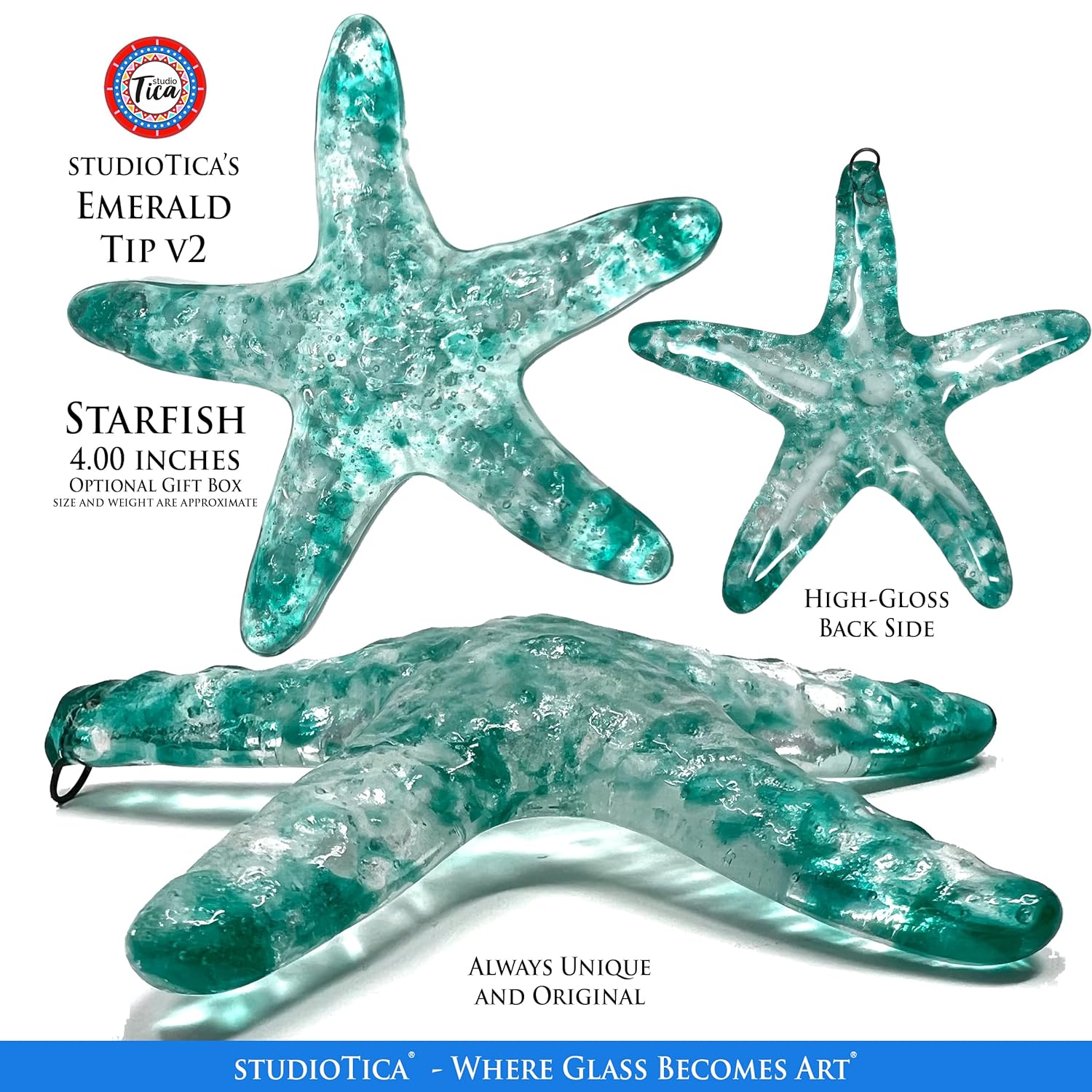 Glass Starfish – Emerald Collection – Handmade Sea Ornament and Paperweight – Beach – Nautical – Unique gift – 2024 Edition