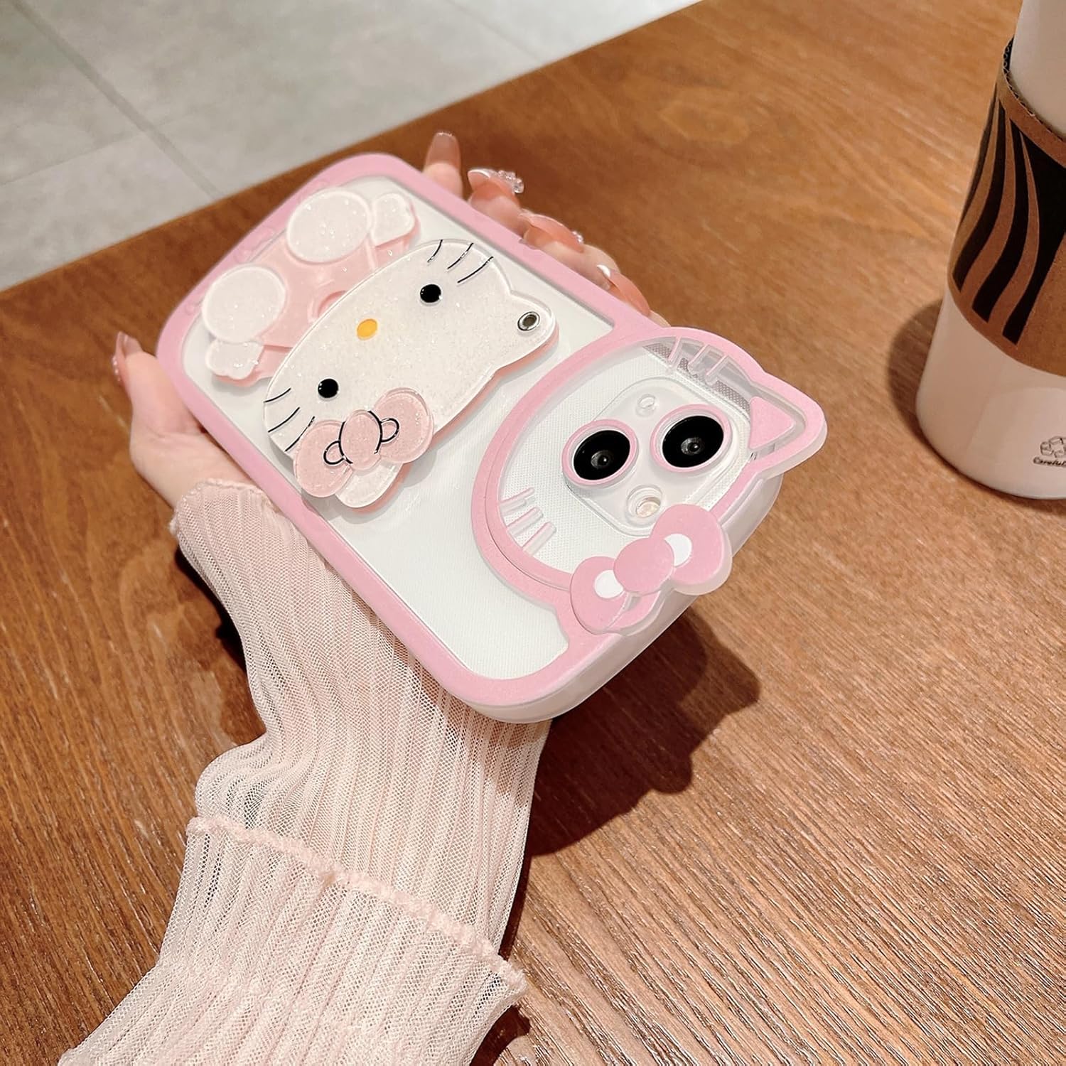 Funda para iPhone 15 Plus Kawaii Pink Cute Cartoon Phone Case con espejo, elegante y bonita funda para iPhone 15 Plus de 6.7 pulgadas, color rosa