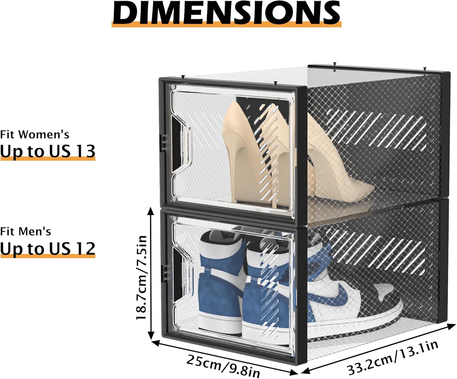 Almacenamiento de zapatos, paquete de 12 organizadores de zapatos grandes para armario, cajas de zapatos apilables de plástico transparente para