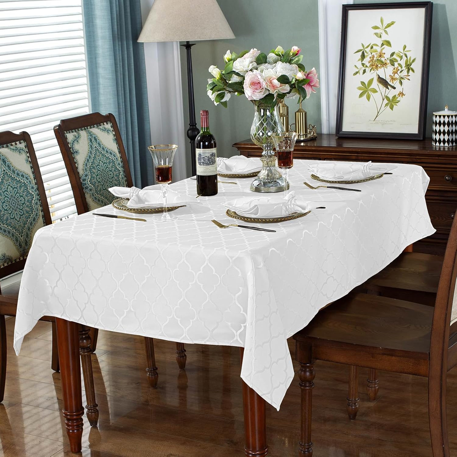 SASTYBALE Servilleta jacquard con patrón de flores de poliéster a prueba de derrames, resistente a las arrugas, a prueba de polvo, para cocina,