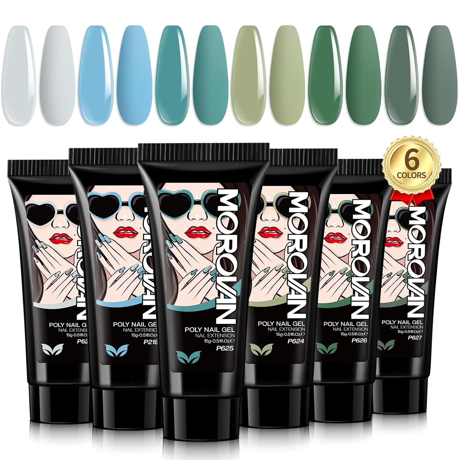 Morovan Colores de uñas de polygel 6 colores de Polygel de uñas Lost Forest Collection Gel de extensión de uñas de poli gel verde Colores de polygel