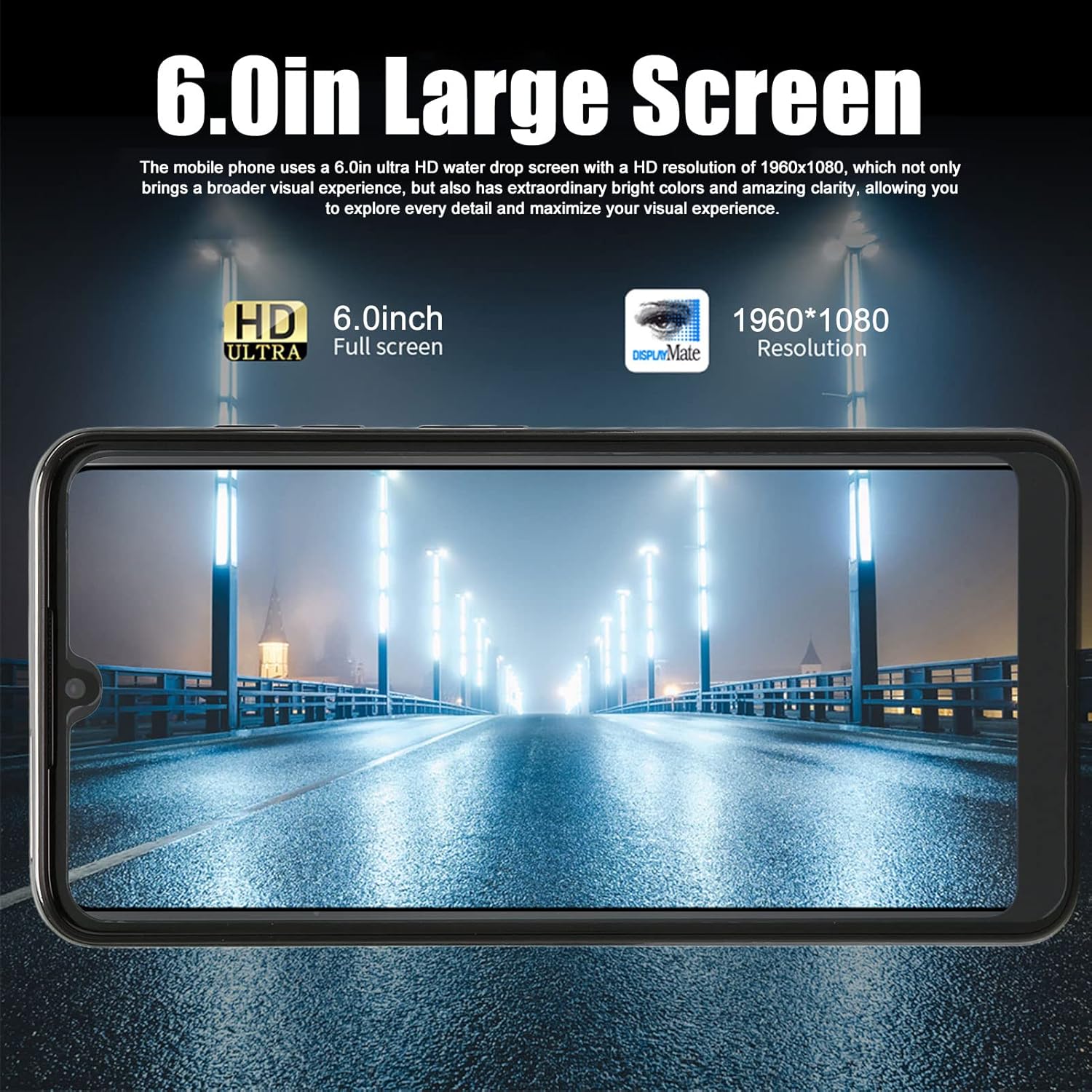 Reno 8 Pro Teléfono inteligente desbloqueado, Android 12.0 Face Desbloqueado, 6.0 pulgadas FHD Pantalla Dual SIM 2GB 16GB Teléfono Celular, 4500mAh