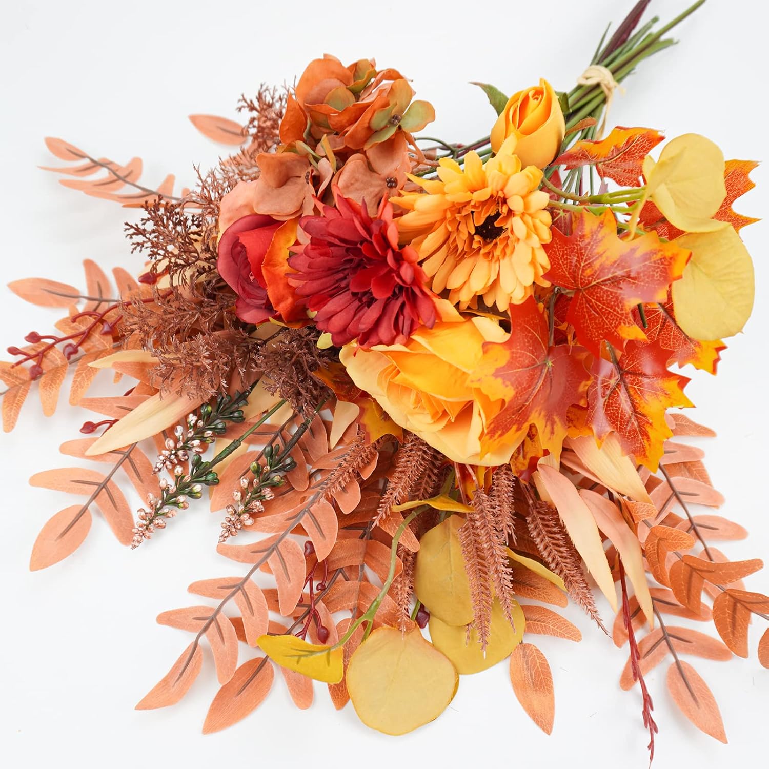 Ramos de flores artificiales de otoño, 21.6 pulgadas, flores naranjas de seda falsas, ramos de boda con tallos florales de otoño para dama de honor