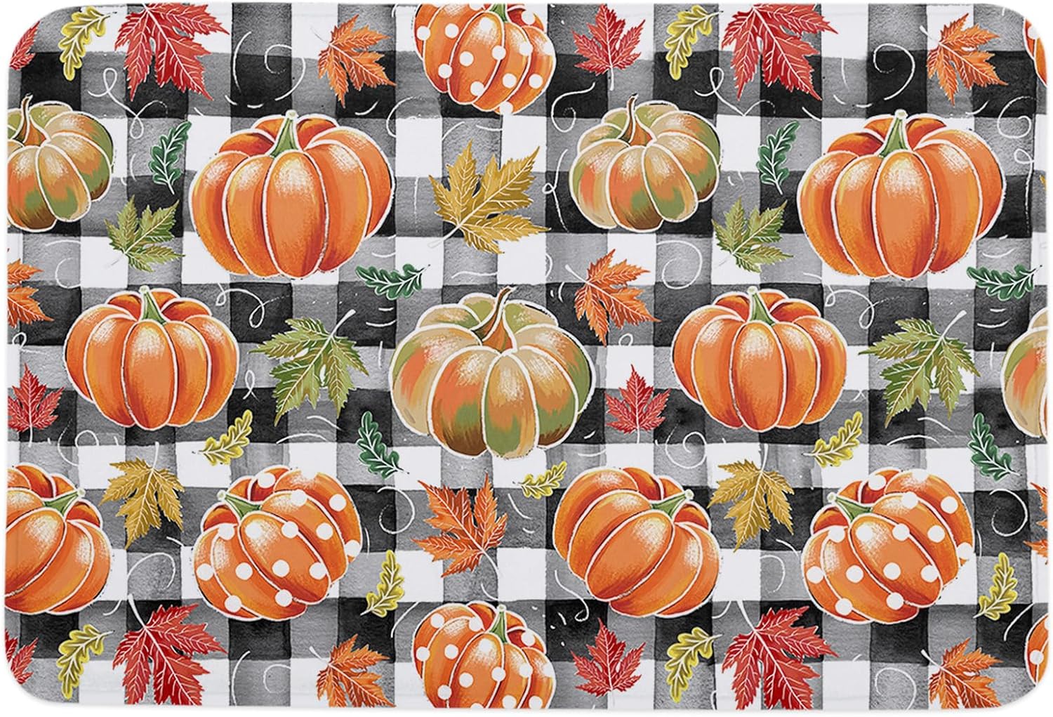 Tapete de baño de otoño, diseño de calabaza, con lunares, esponja, a cuadros, antideslizante, lavable, duradero, tapete de espuma para baño, cocina,