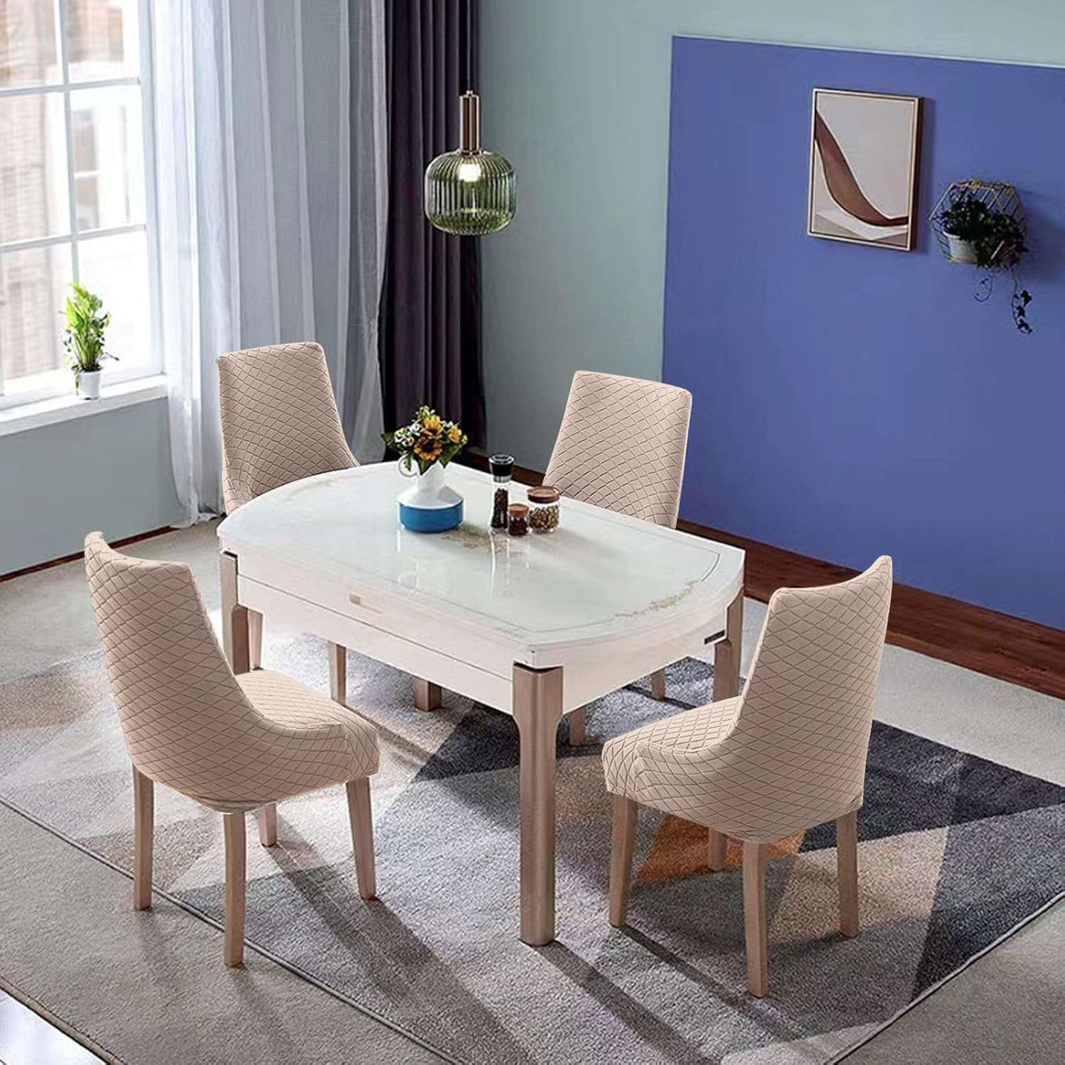 Funda elástica para silla lateral con respaldo de ala, de jacquard sin brazos, fundas para sillas de cocina, comedor, fundas protectoras lavables