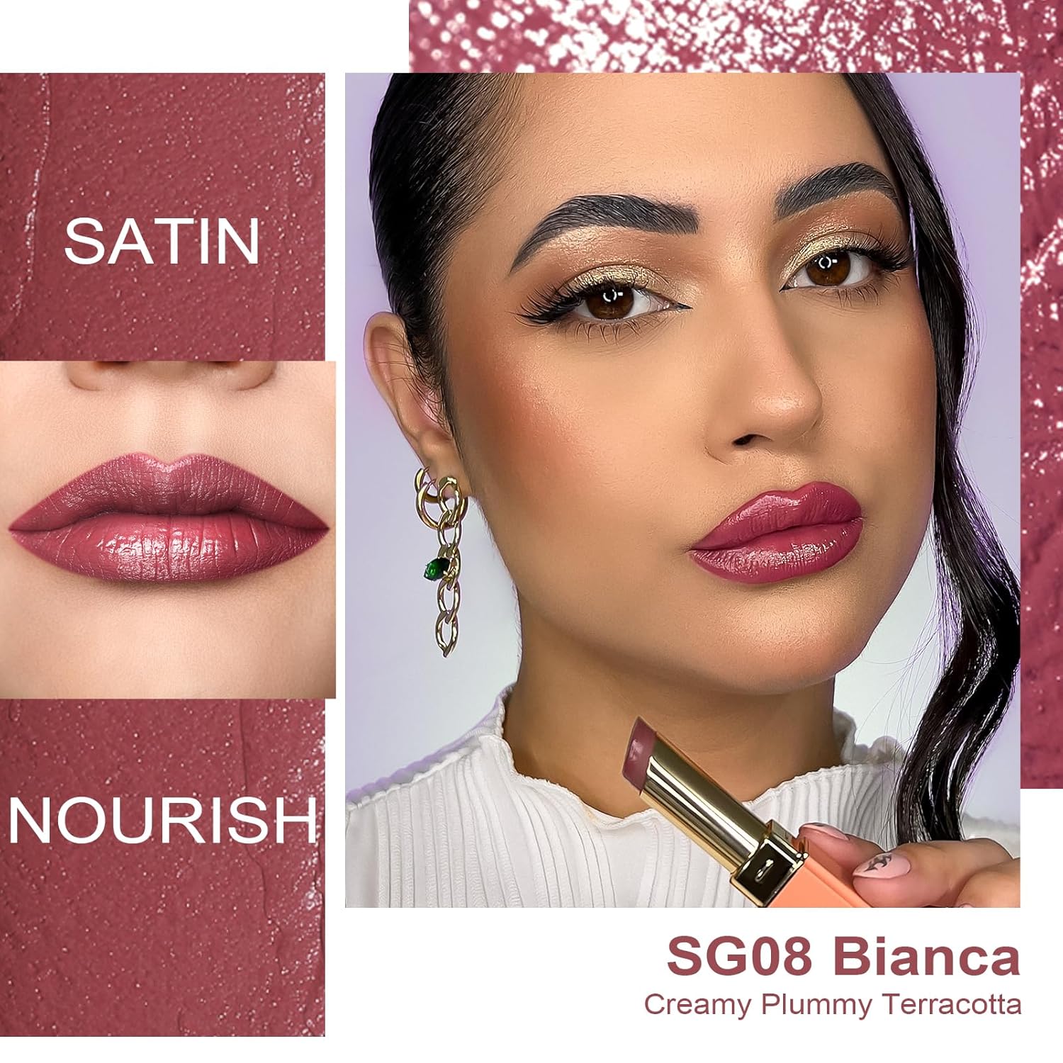 Oulac Lápiz labial crema para mujer, color ciruela de larga duración, color de labios de cobertura completa, hidratante, acabado satinado, cremoso,