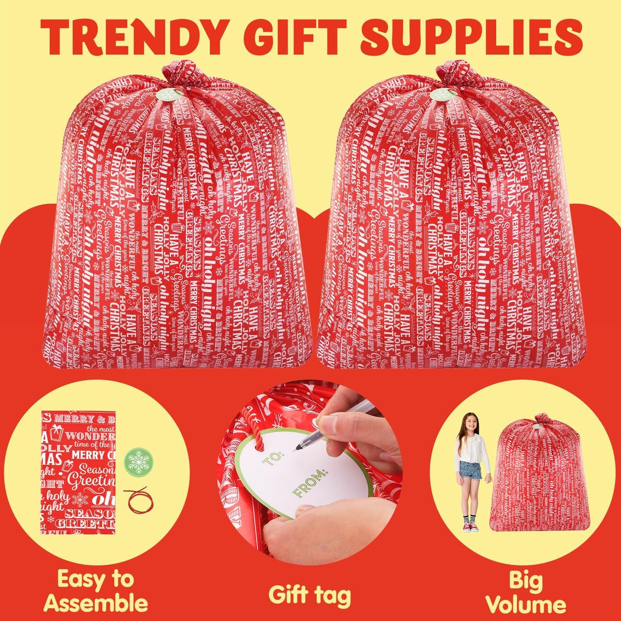 JOYIN 2 bolsas grandes de regalo de bicicleta de Navidad de 72 x 60 pulgadas con etiquetas de regalo para fiestas de Navidad, reuniones familiares