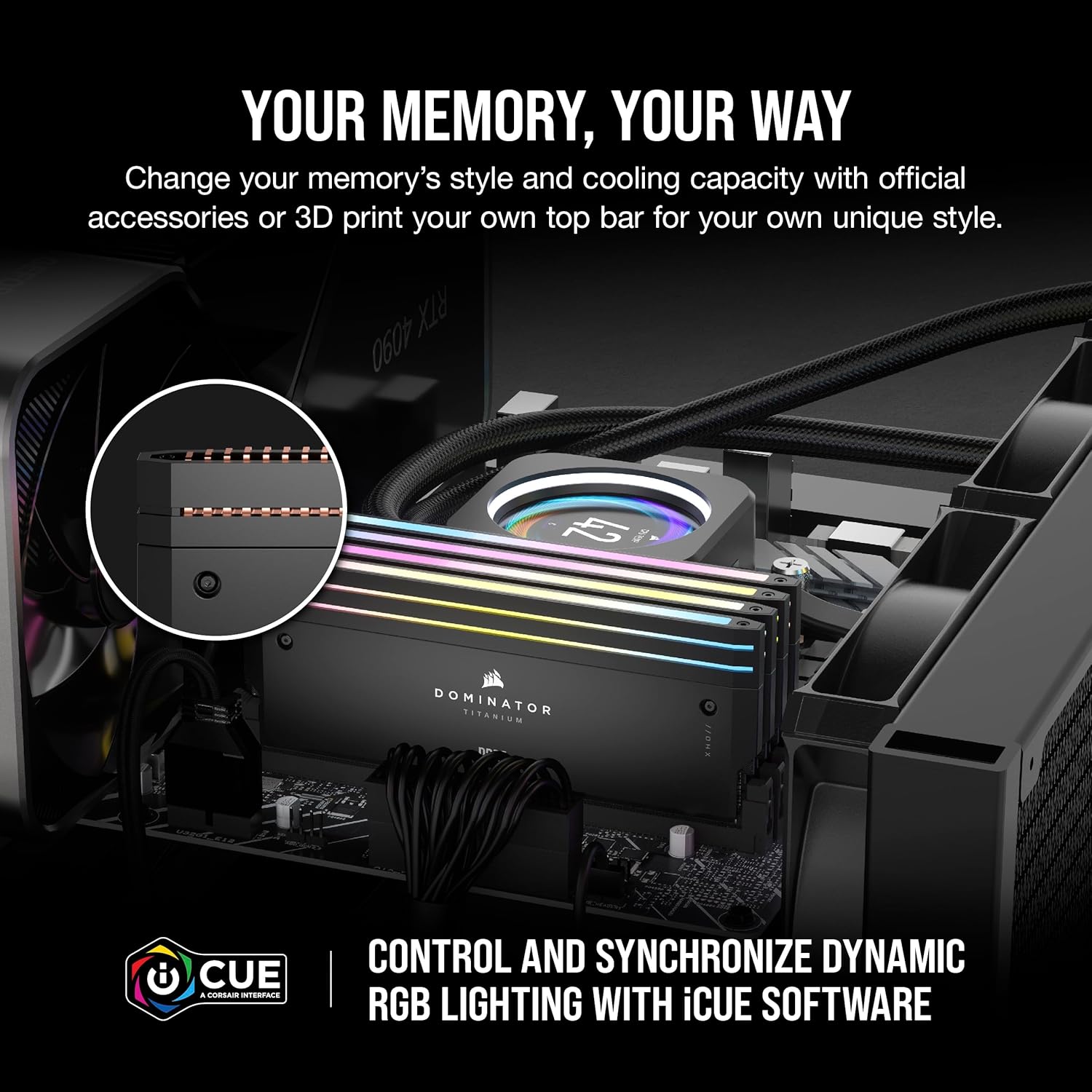 CORSAIR Dominator Titanium RGB DDR5 RAM 32 GB (2 x 16 GB) DDR5 7200 MHz CL34 Intel XMP iCUE Memoria de computadora compatible – Negro