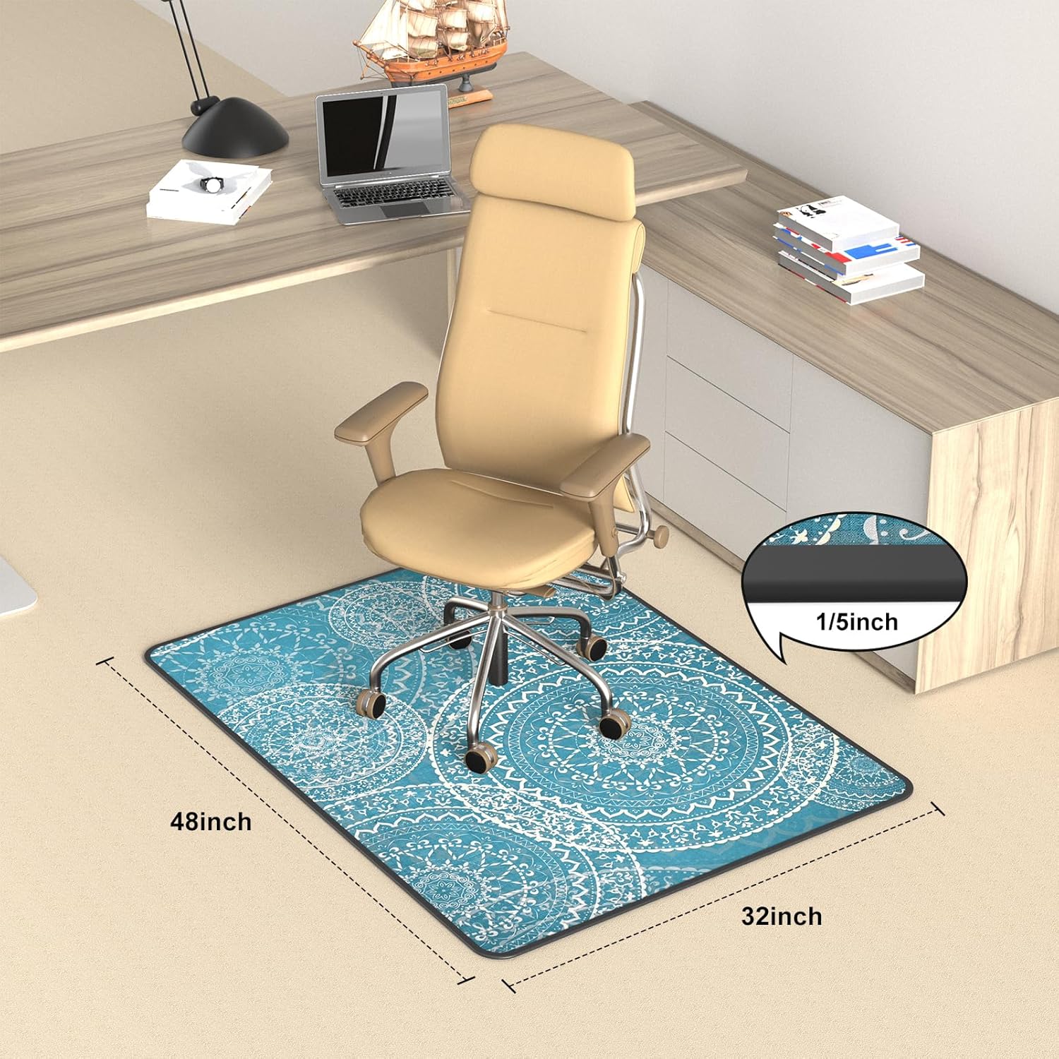 Tapete para silla de oficina resistente para alfombra y piso de madera dura, tapete bohemio para silla de escritorio, 36 x 48 pulgadas, tapete de