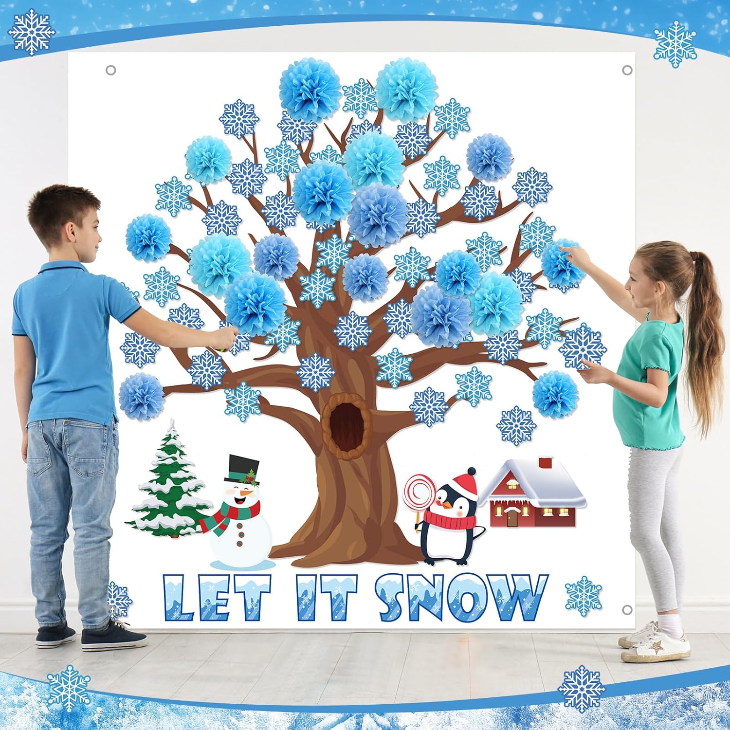 Buryeah Juego de 91 tablones de anuncios grandes en 3D de primavera para decoración de árbol de 47 x 46 pulgadas, fondo de árbol con pompones de
