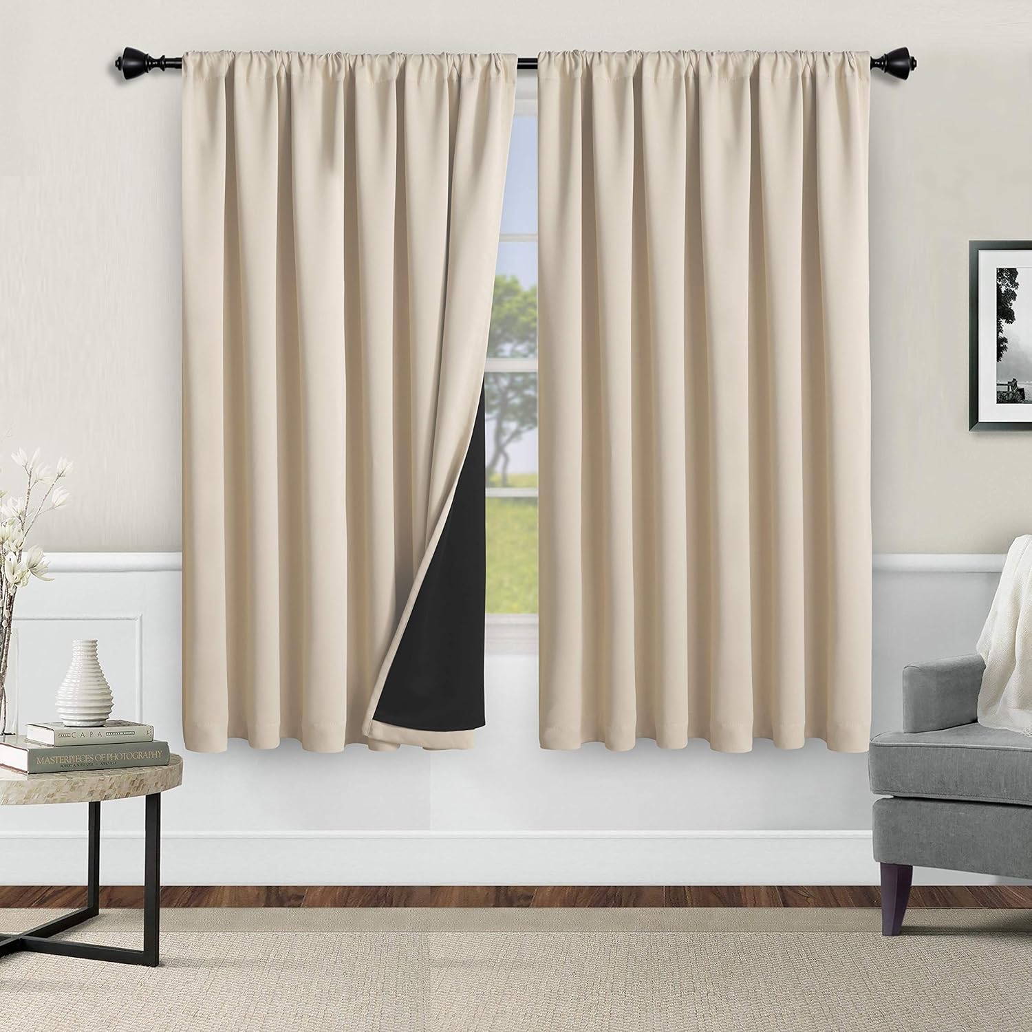 WONTEX – Cortinas blackout con espacio para barra, para sala de estar, 2 paneles