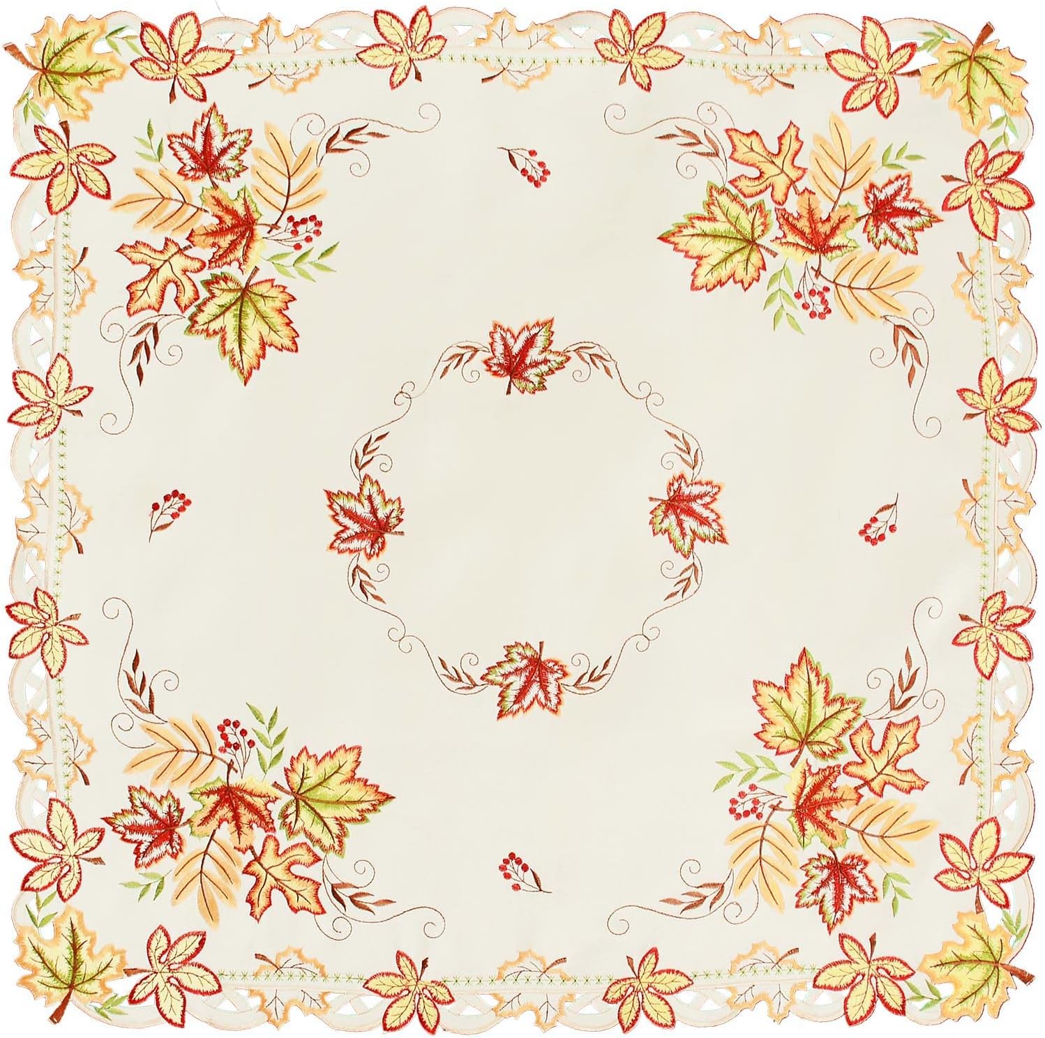 Simhomsen Mantel cuadrado pequeño con hojas de arce para Acción de Gracias, otoño, manteles para mesa auxiliar, mesa de té (33 x 33 pulgadas)