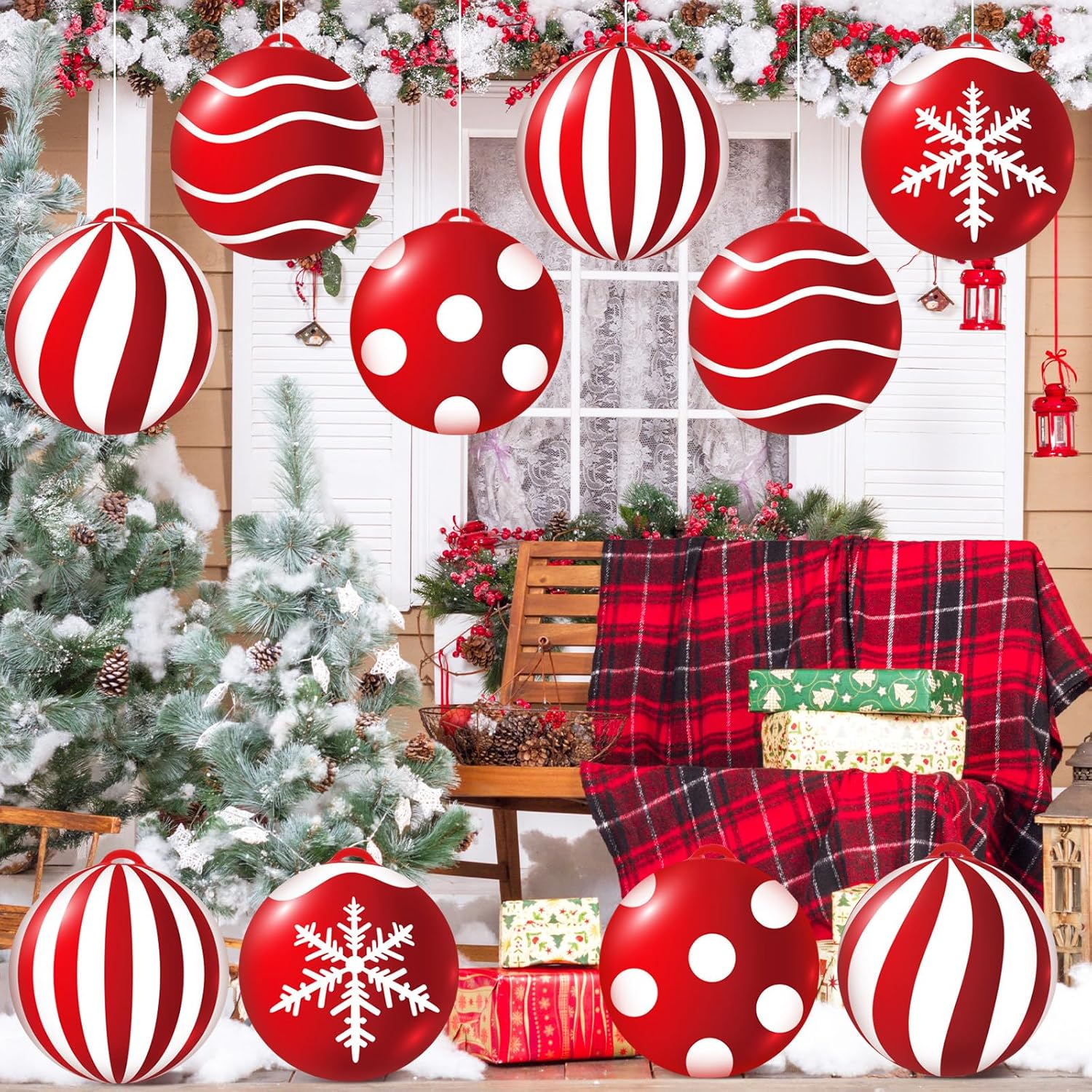 Jetec 10 bolas inflables de invierno Smowman de 9 pulgadas, de cloruro de polivinilo, bolas de Navidad grandes, muñeco de nieve de invierno, adornos