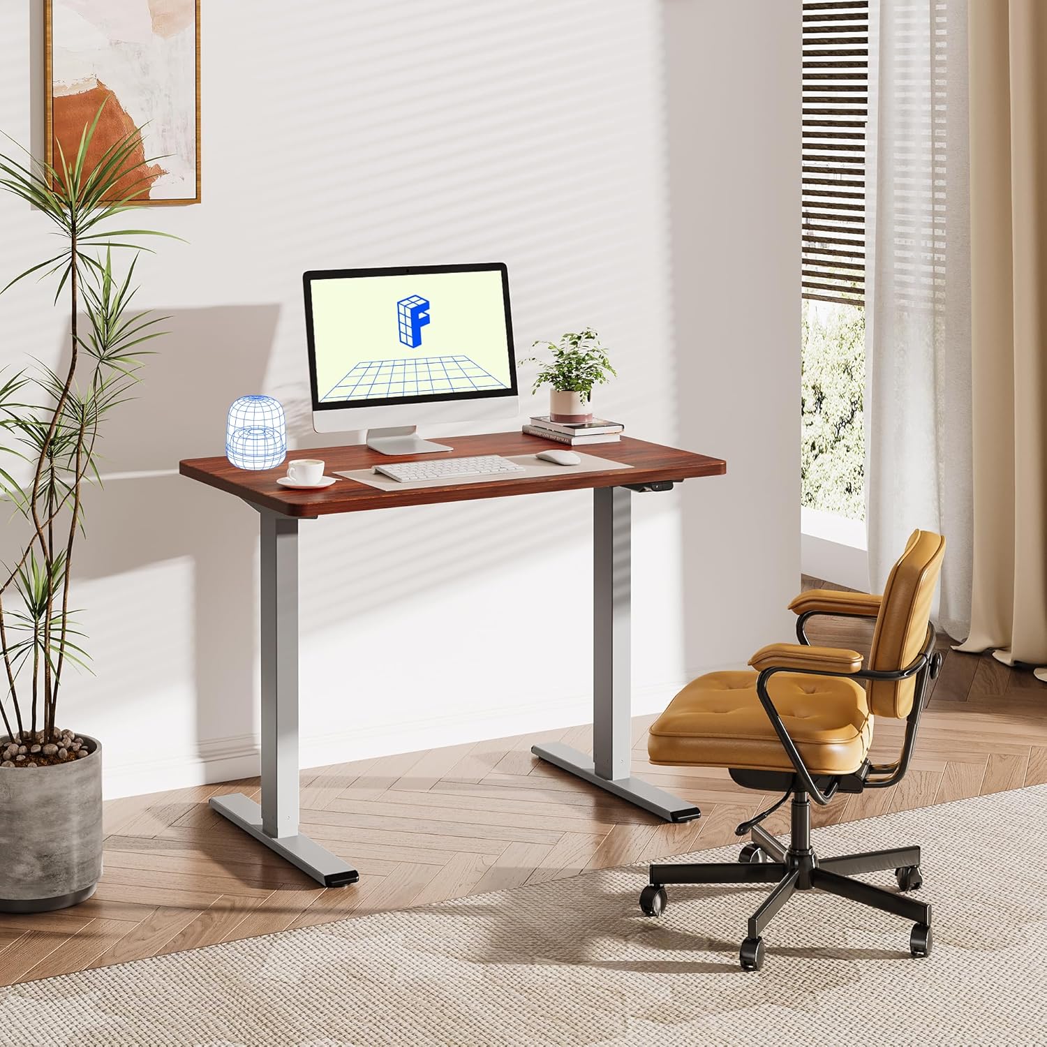 FLEXISPOT Escritorio ajustable de 40 x 24 pulgadas, escritorio de trabajo eléctrico de altura ajustable con losa sólida (marco gris + parte superior