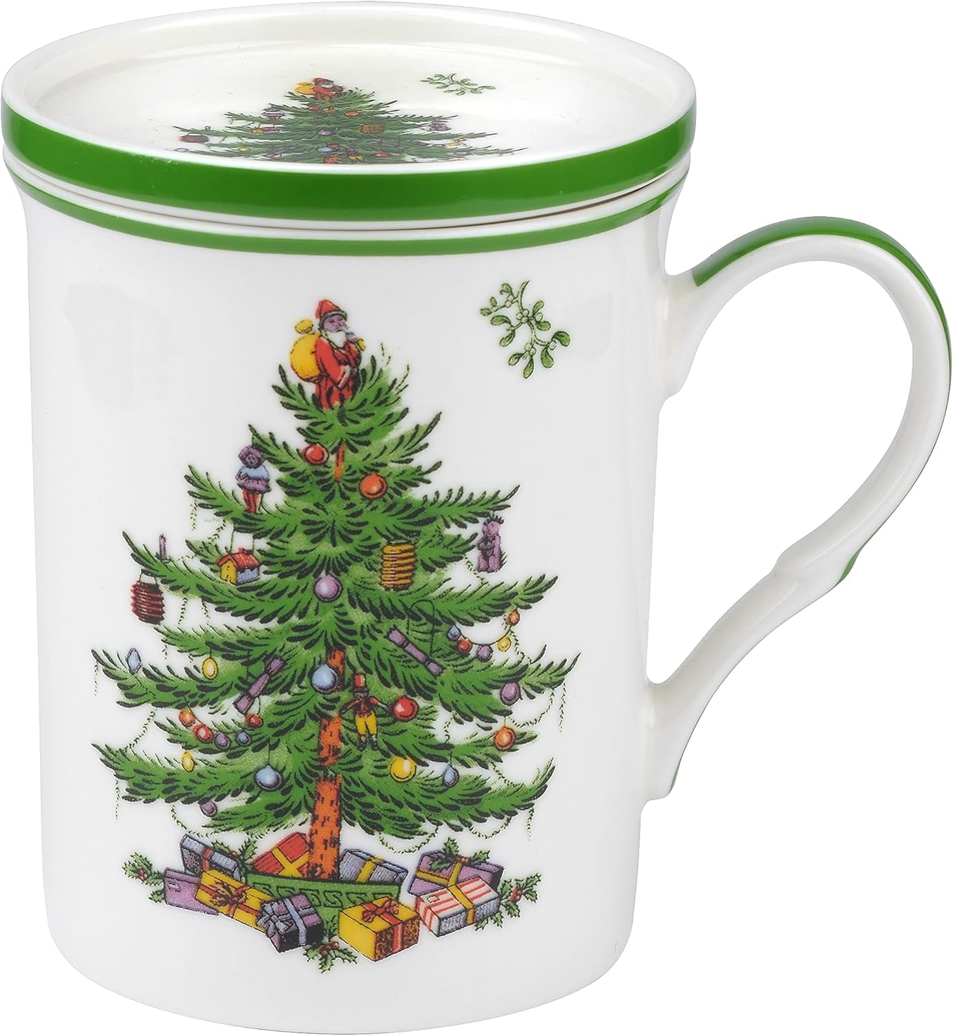 Spode Christmas Tree Mug Cup and Coaster Set  14 Ounce Mug for Tea, Coffee and Hot Chocolate  Made of Fine Porcelain  Microwave and Dishwasher Safe