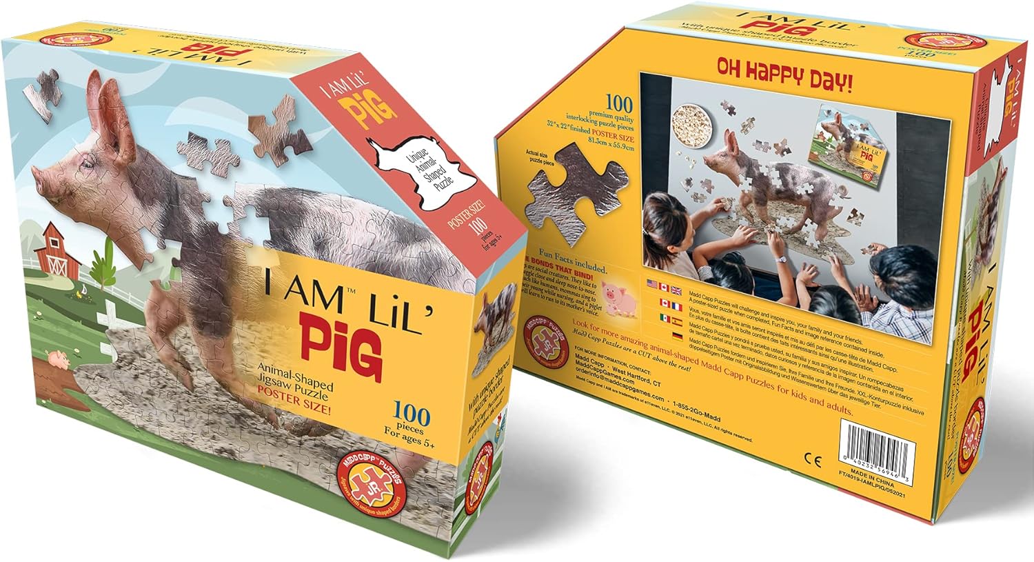 Madd Capp Lil’ Pig – Rompecabezas de 100 piezas para edades de 5 años en adelante  4019  Borde único en forma de animal, tamaño de póster cuando se