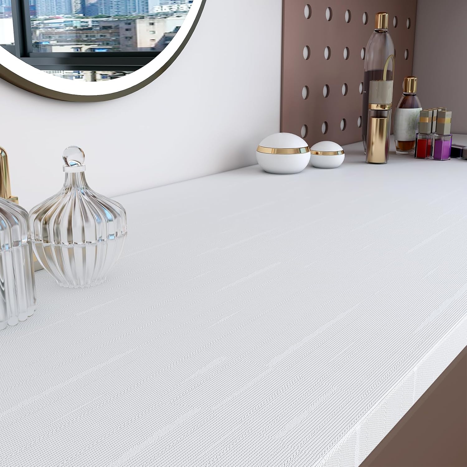 YENHOME Papel de contacto blanco puro para despegar y pegar de 17.7 x 118 pulgadas, papel tapiz texturizado de tela de pasto, papel adhesivo