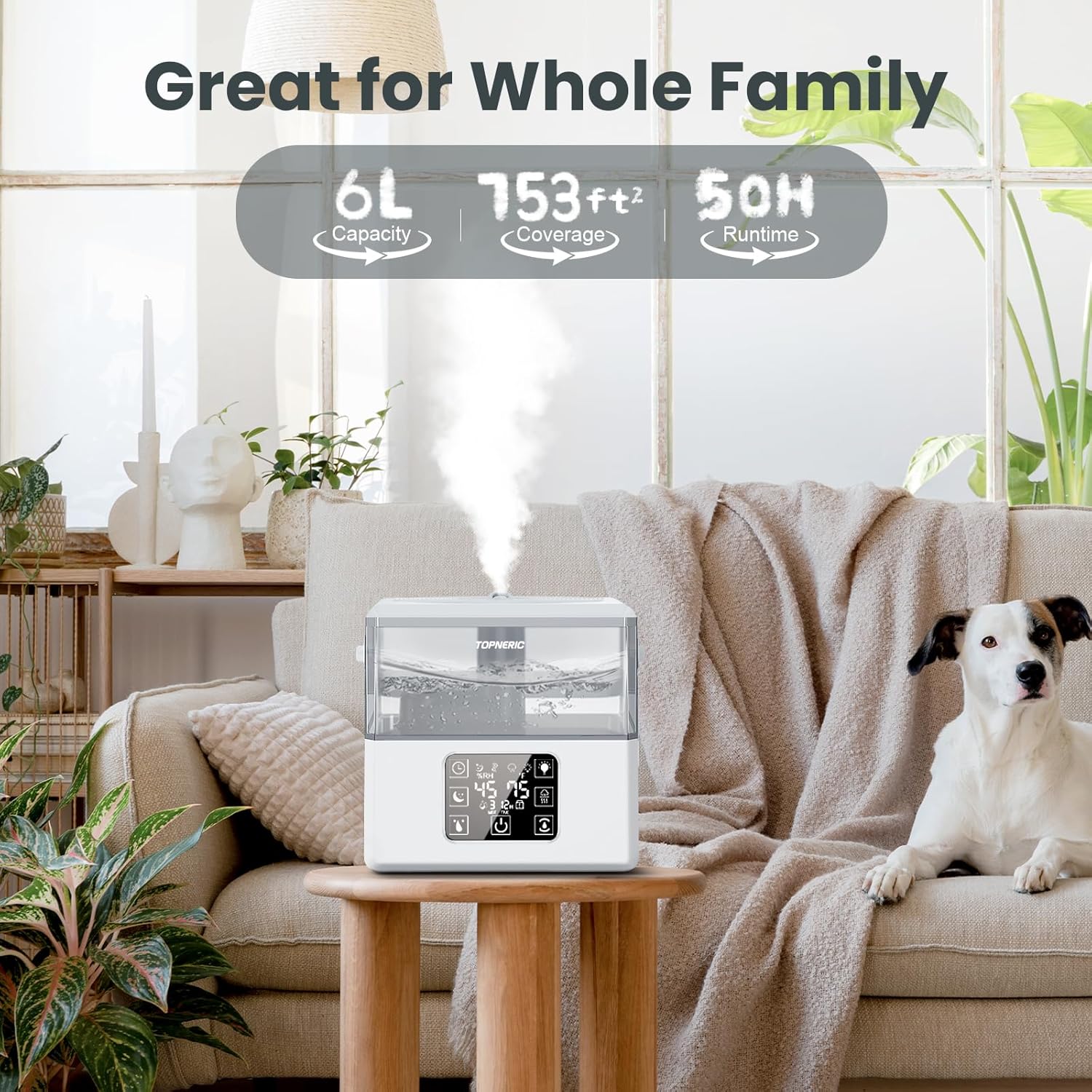 Humidificadores para dormitorio, humidificador de llenado superior de 6 L, humidificador de niebla fría y cálida para el hogar, bebé, guardería,