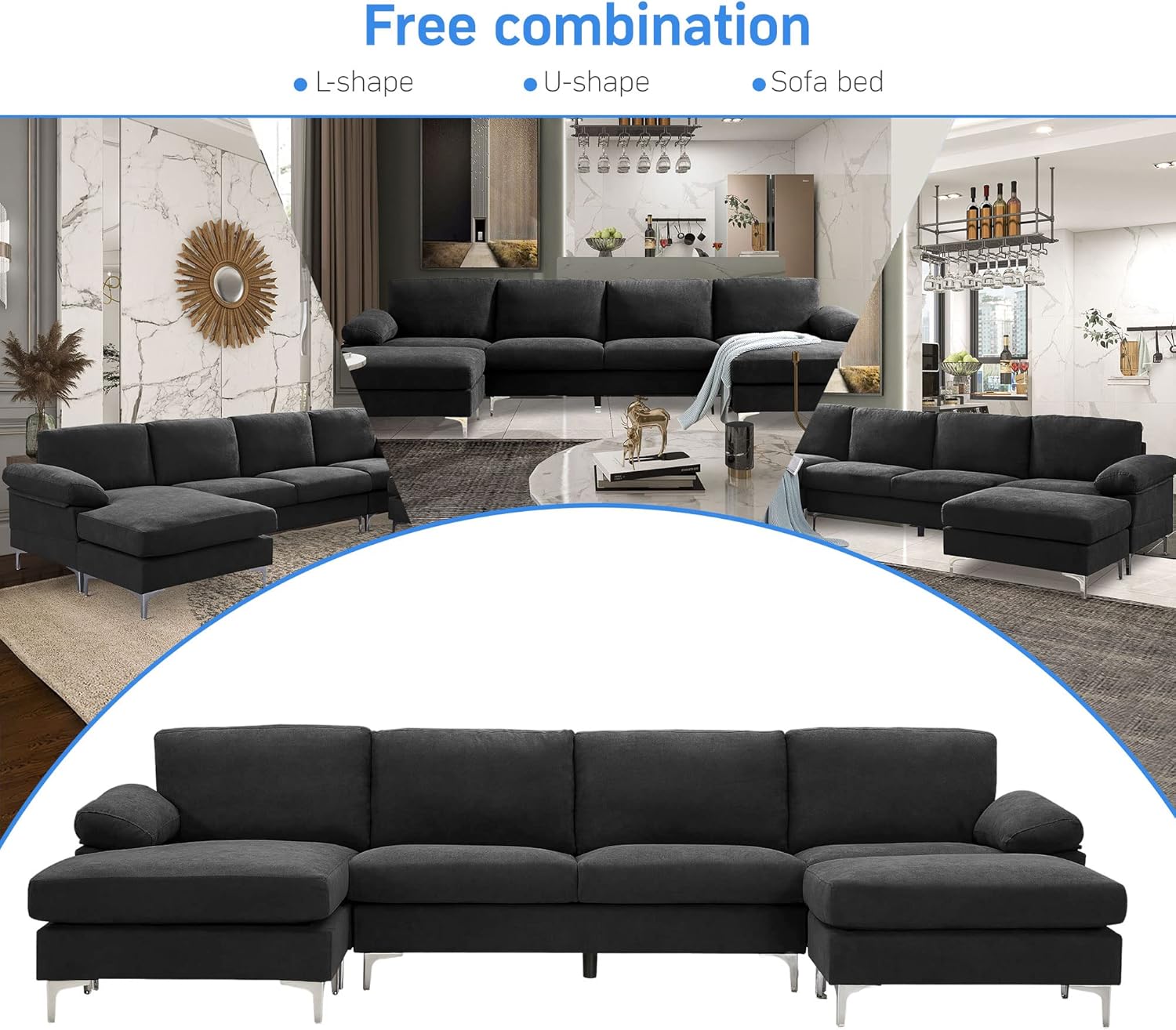SUMKEA – Sofá modular en forma de U con diván, juego de sofá modular más grande para sala de estar, moderno sofá esquinero de terciopelo de 128