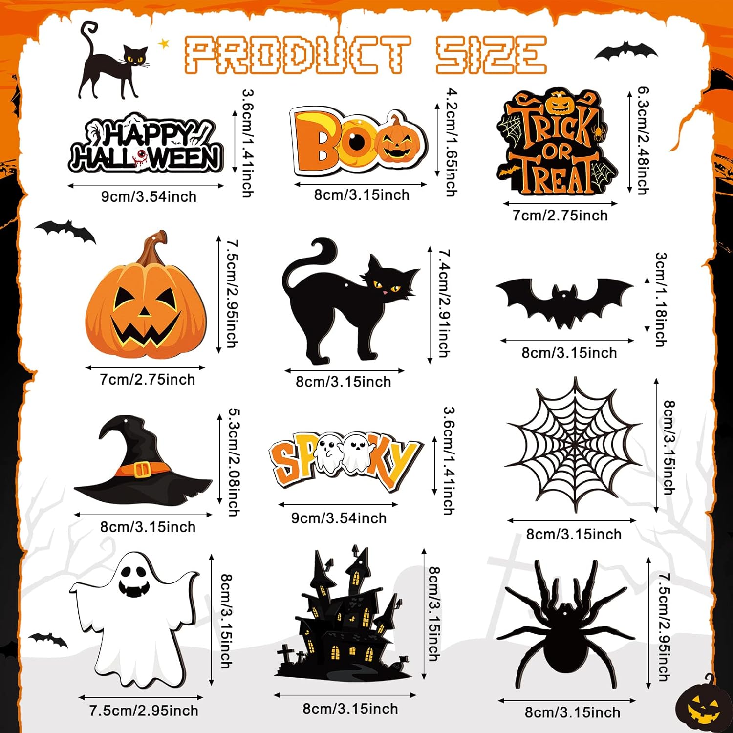 36 adornos colgantes de árbol de Halloween, adornos colgantes de madera, recortes de Halloween con cuerdas, etiqueta colgante de calabaza, fantasma,