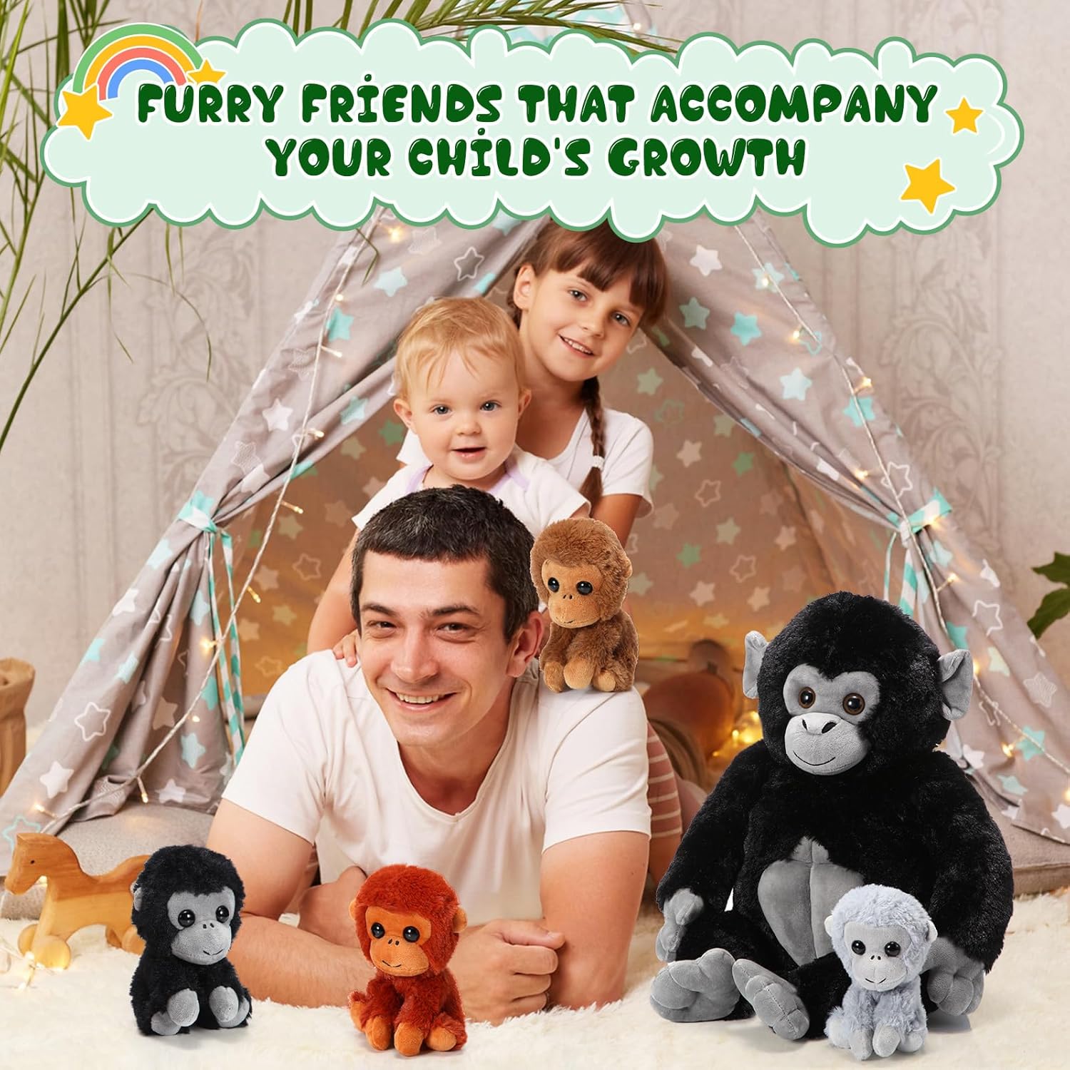 Juego de animales de peluche de gorila de peluche de 14 pulgadas