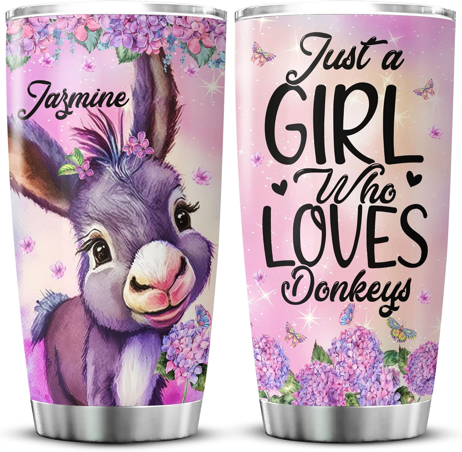 Vaso personalizado con texto en inglés Just A Girl Who Loves Donkeys (Just A Girl Who Loves Donkeys), bonito regalo con temática de animales de