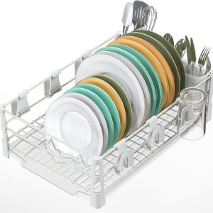 Simple Houseware Escurridor de platos con escurridores, soporte para tazas y soporte para utensilios, color blanco Simple Houseware Escurridor de platos con escurridores, soporte para tazas y soporte para utensilios, color blanco