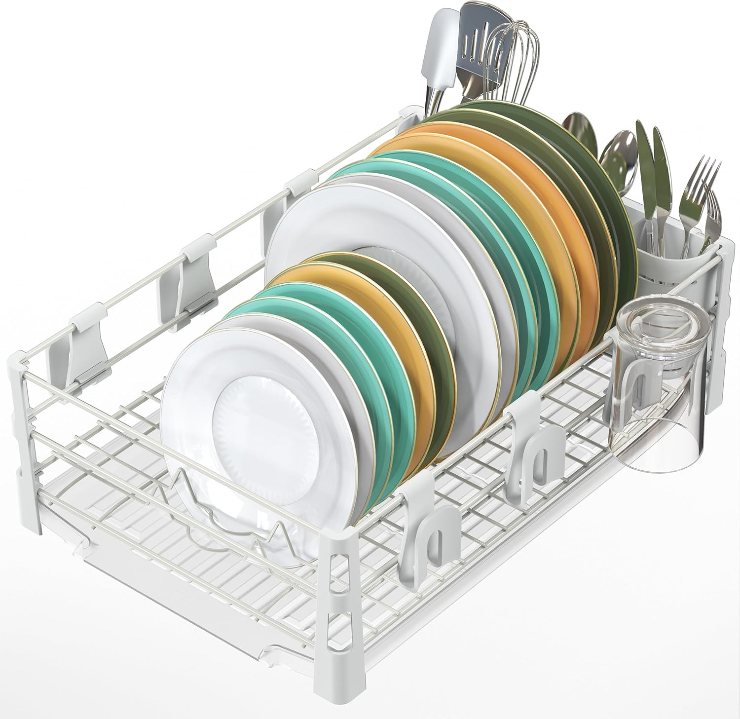 Simple Houseware Escurridor de platos con escurridores, soporte para tazas y soporte para utensilios, color blanco