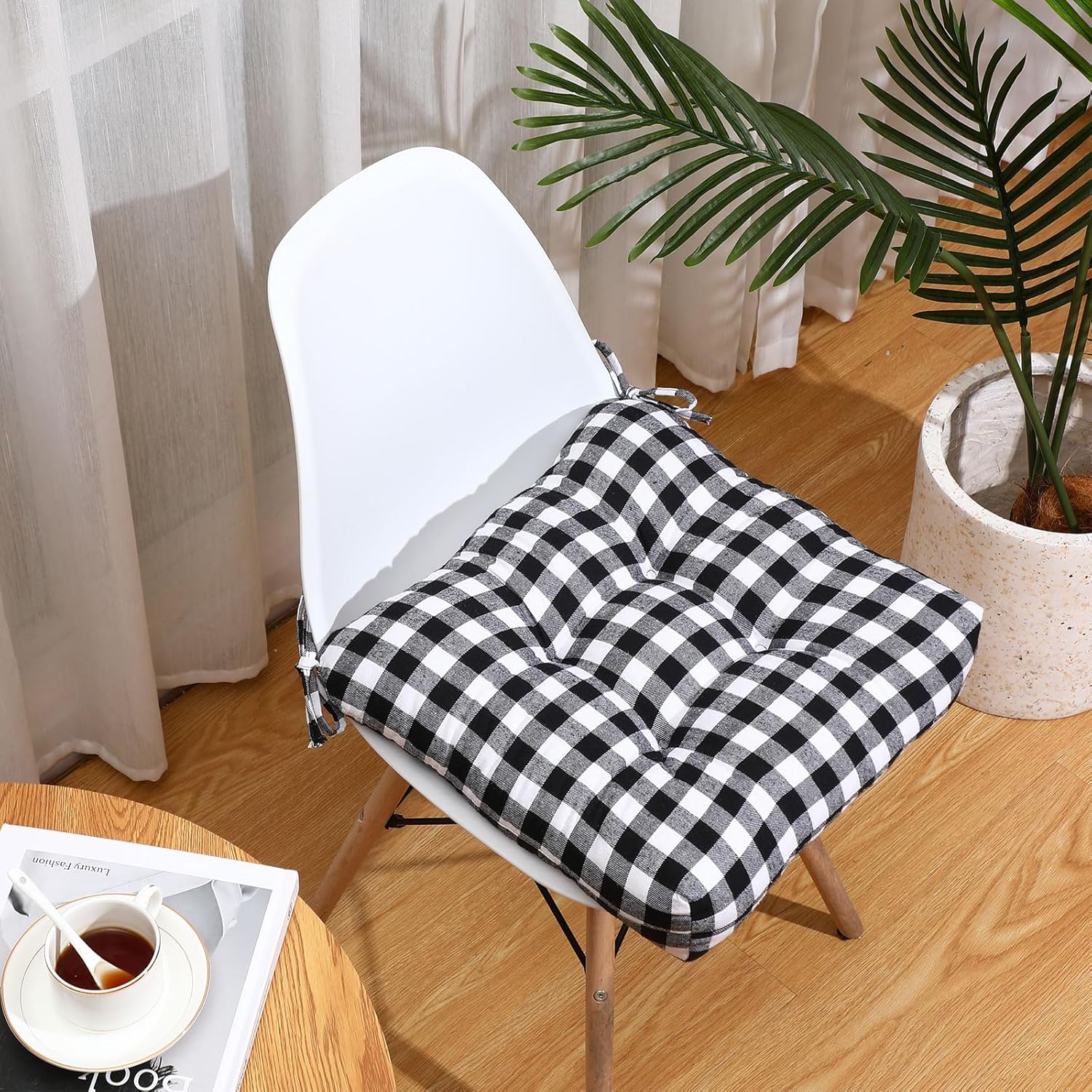 Paquete de 4 cojines para sillas de comedor, cocina, oficina, silla, cojines para silla de cocina con lazos, cojines para sillas de patio al aire