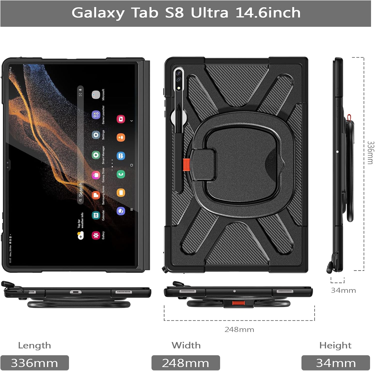Funda para Galaxy Tab S8 Ultra de 14.6 pulgadas, S8 Ultra Tablet Funda de 14.6 pulgadas, Funda protectora a prueba de golpes con rotación de 360 y