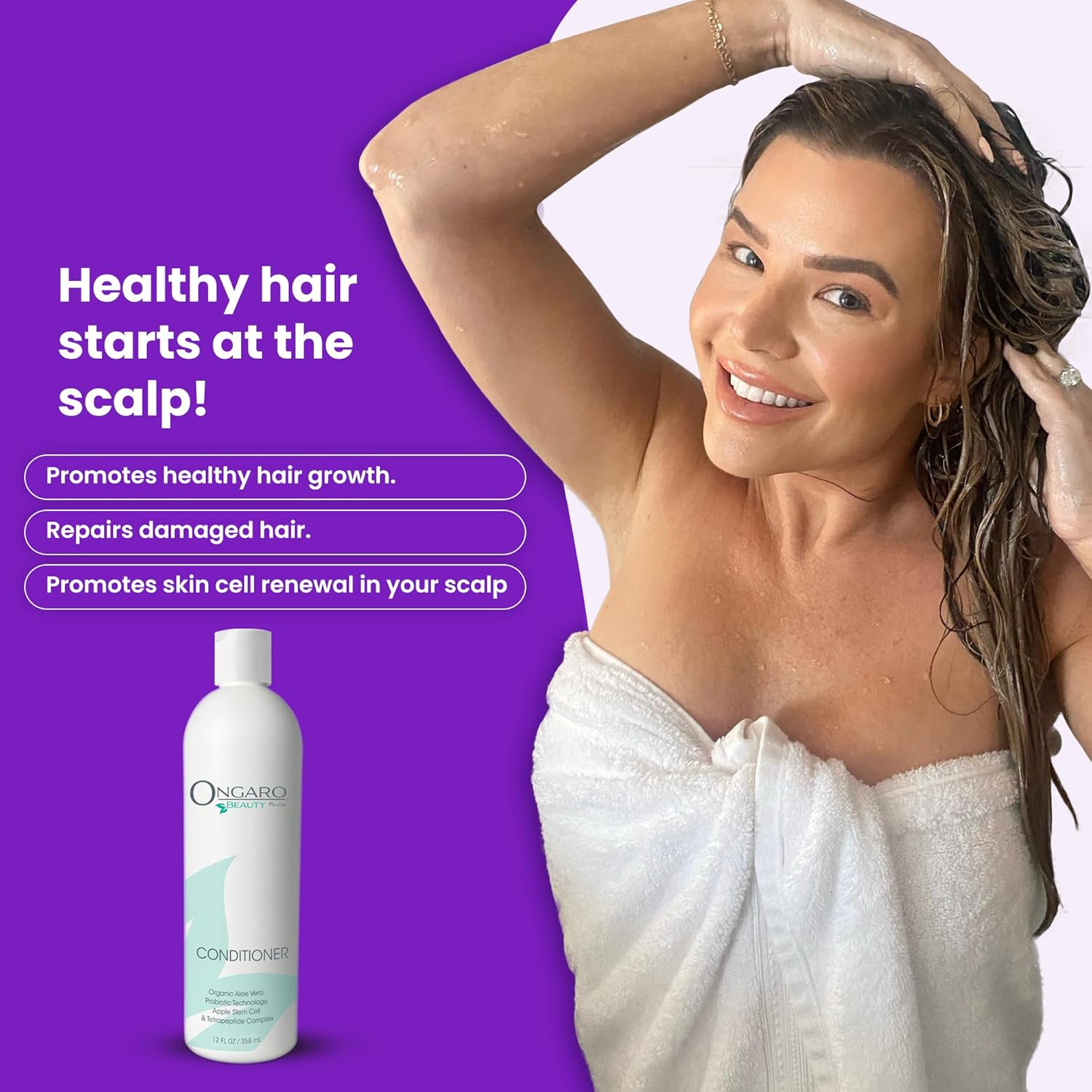 Ongaro Beauty – Acondicionador orgánico para el cabello, acondicionador profundo con aloe vera, probióticos, péptidos, vitamina E y células madre de