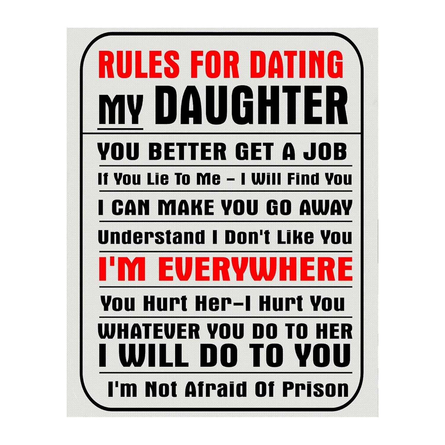 Rules For Dating My Daughter – Funny Wall Art, Humorous Wall Decor Replica Print Is Ideal for Home Wall Decor, Man Cave Decor, Garage Decor & Bar