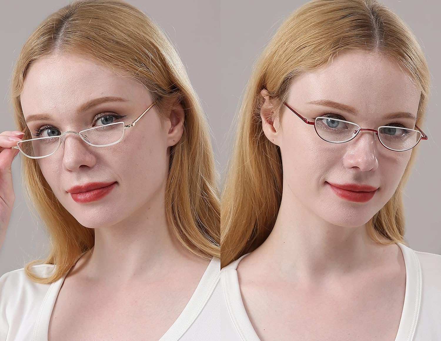 REAVEE Paquete de 3 lentes de lectura de aleación de diseño retro de medio marco, para mujeres y hombres, bisagra de resorte para lectores de media