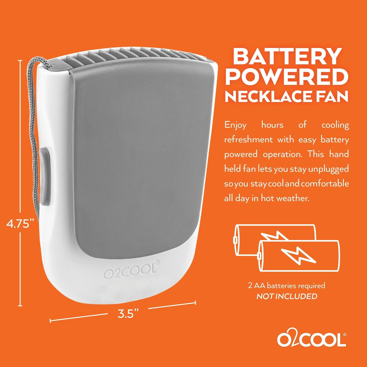 O2COOL Ventilador de collar de lujo, alimentado por batería, ventilador de refrigeración personal manos libres con cordón ajustable, soporte de mesa
