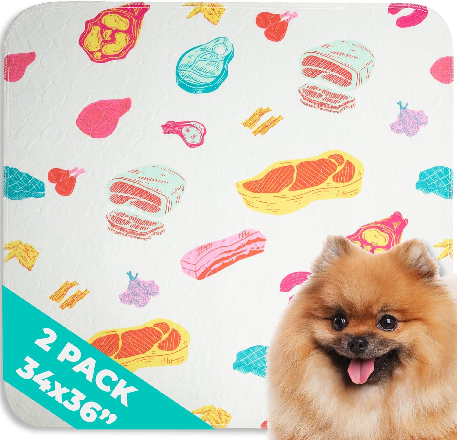 Almohadillas lavables para orina de perros de 34 x 36 pulgadas (paquete de 2), almohadillas reutilizables para orina para perros, tapete impermeable
