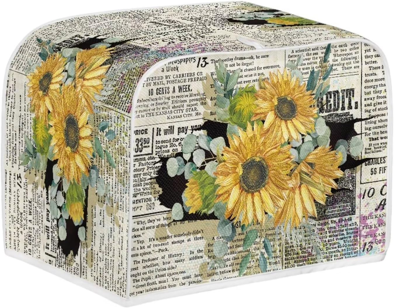 Cubiertas antipolvo retro para tostadora de periódicos con girasoles para electrodomésticos de cocina, cubierta de electrodomésticos de tostadora de