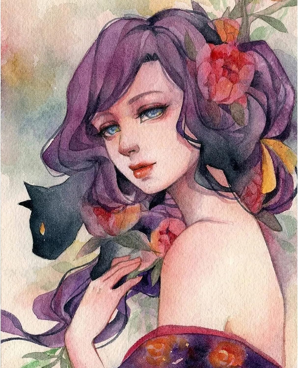 Tucocoo Pintura por números para adultos, kit de pintura al óleo de acuarela de niña bonita sobre lienzo con pinceles y pigmento acrílico, imagen de