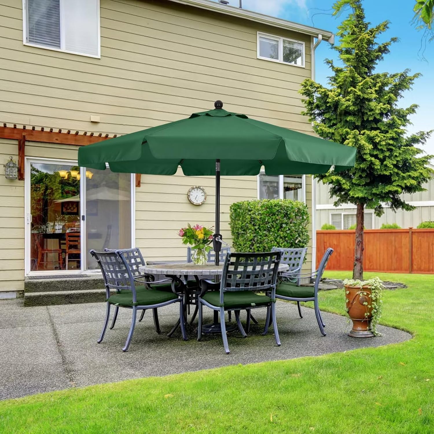 ABCCANOPY Sombrilla de patio de 11 pies  Sombrilla de mesa al aire libre con botón de inclinación y manivela, 8 varillas para patio, piscina, jardín