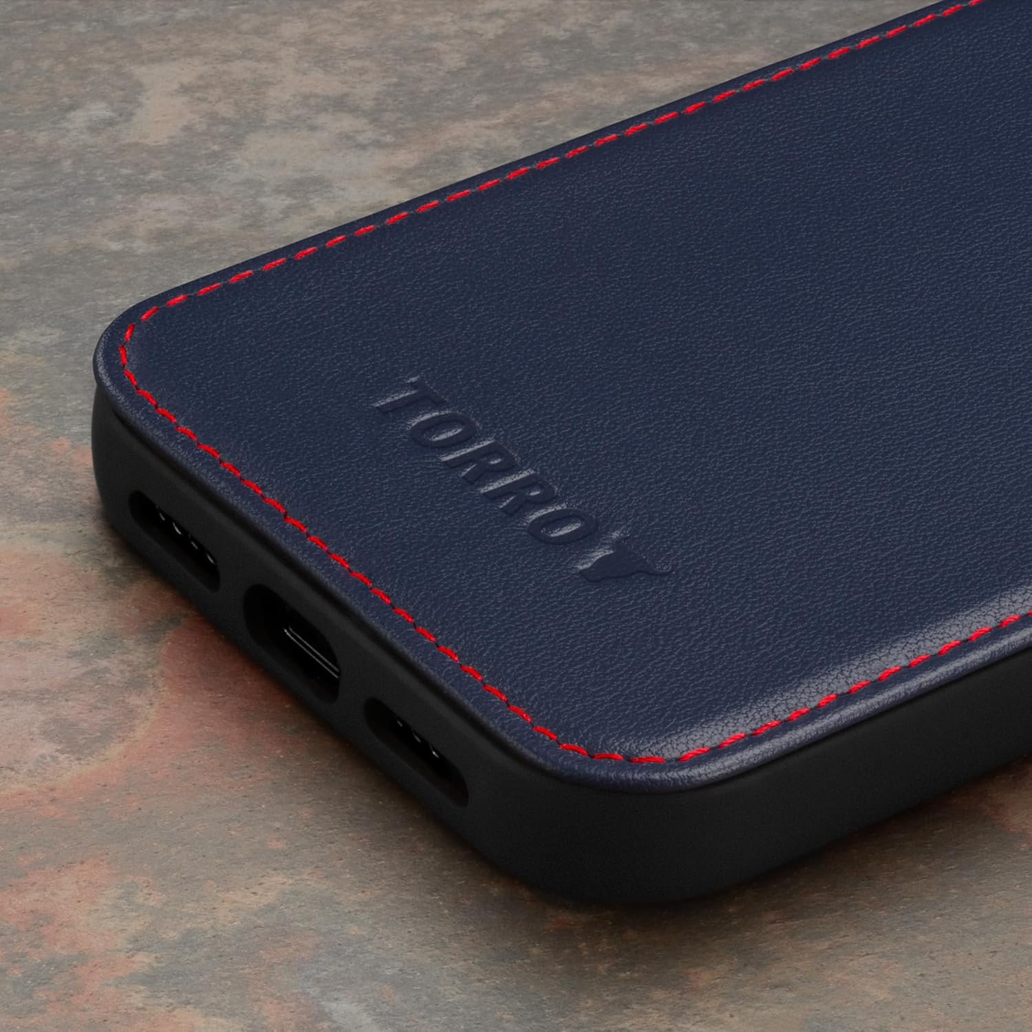 TORRO Funda de cuero compatible con iPhone 15 Pro Max – Funda de cuero de primera calidad – Azul marino