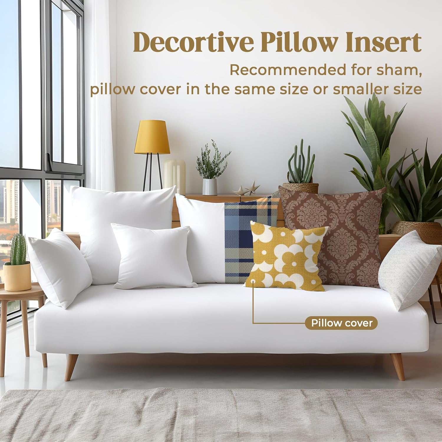 Juego de 2 rellenos de almohada de 18 x 18 pulgadas, almohadas decorativas de plumón, almohadas blancas de lujo para sofá, cama y cojín
